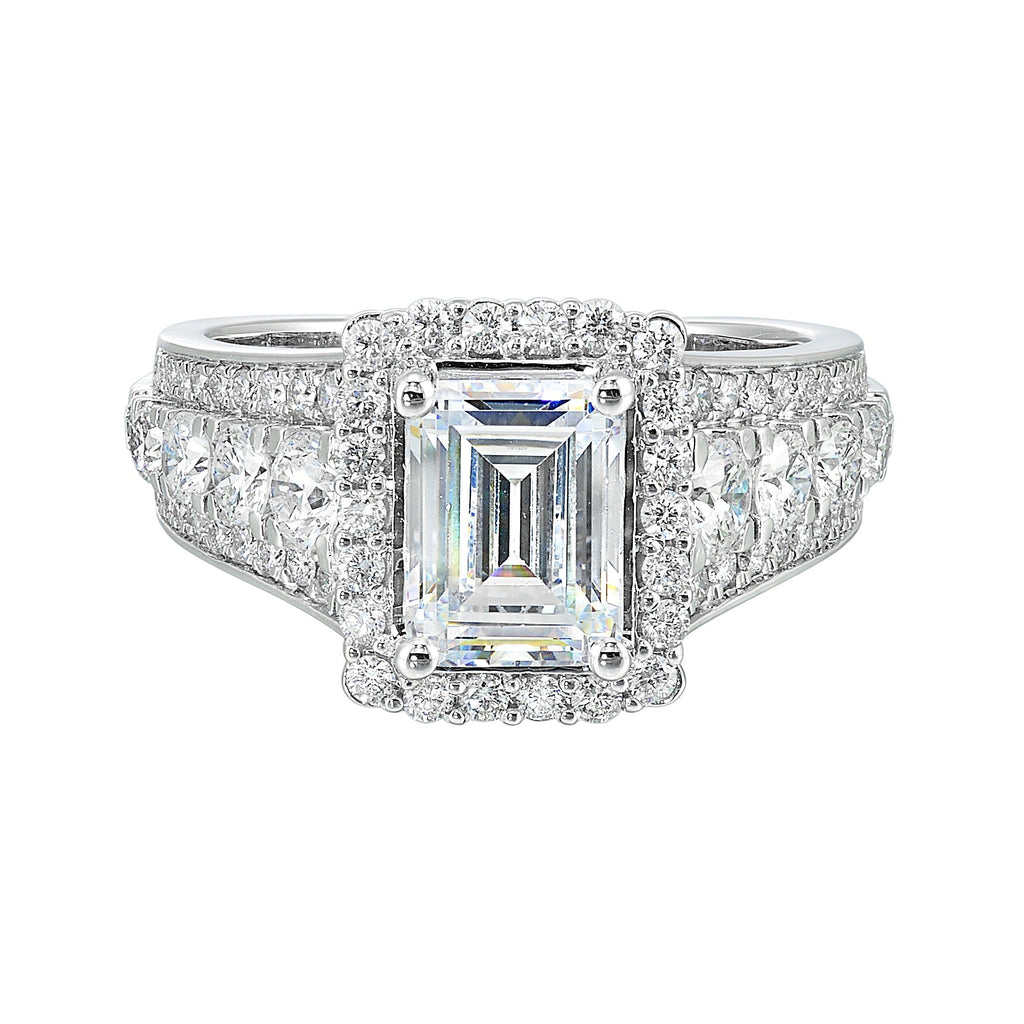 14Kt White Semi Mount 1 1/3Ctw For 2Ctw Emerald Cut Center