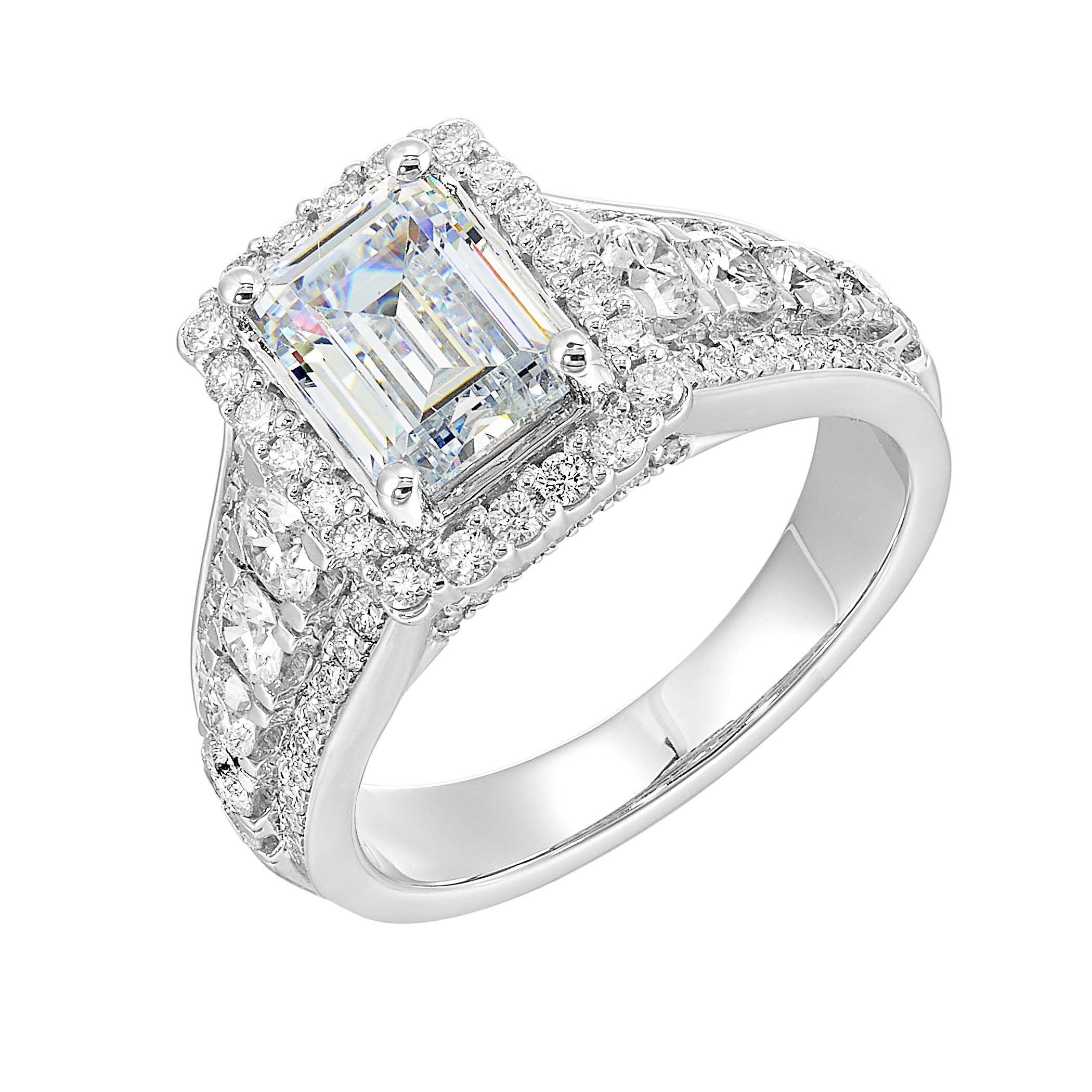 14Kt White Semi Mount 1 1/3Ctw For 2Ctw Emerald Cut Center