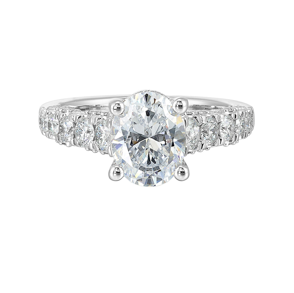 14Kt White Semi Mount 1Ctw For 2Ctw Oval Center