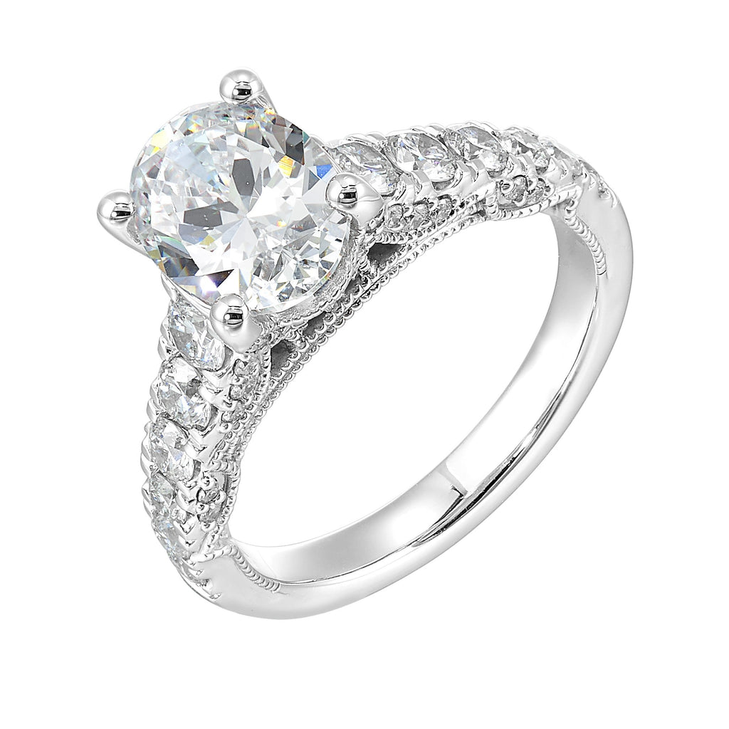 14Kt White Semi Mount 1Ctw For 2Ctw Oval Center