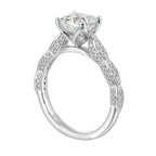 14Kt White Semi Mount 1/3Ctw For 2Ctw Cushion Center