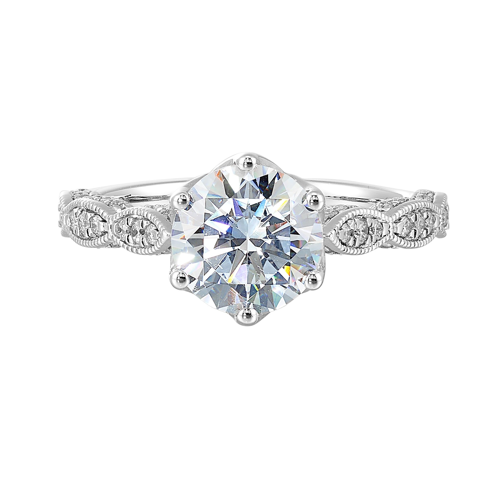 14Kt White Semi Mount 1/3Ctw For 2Ctw Round Center