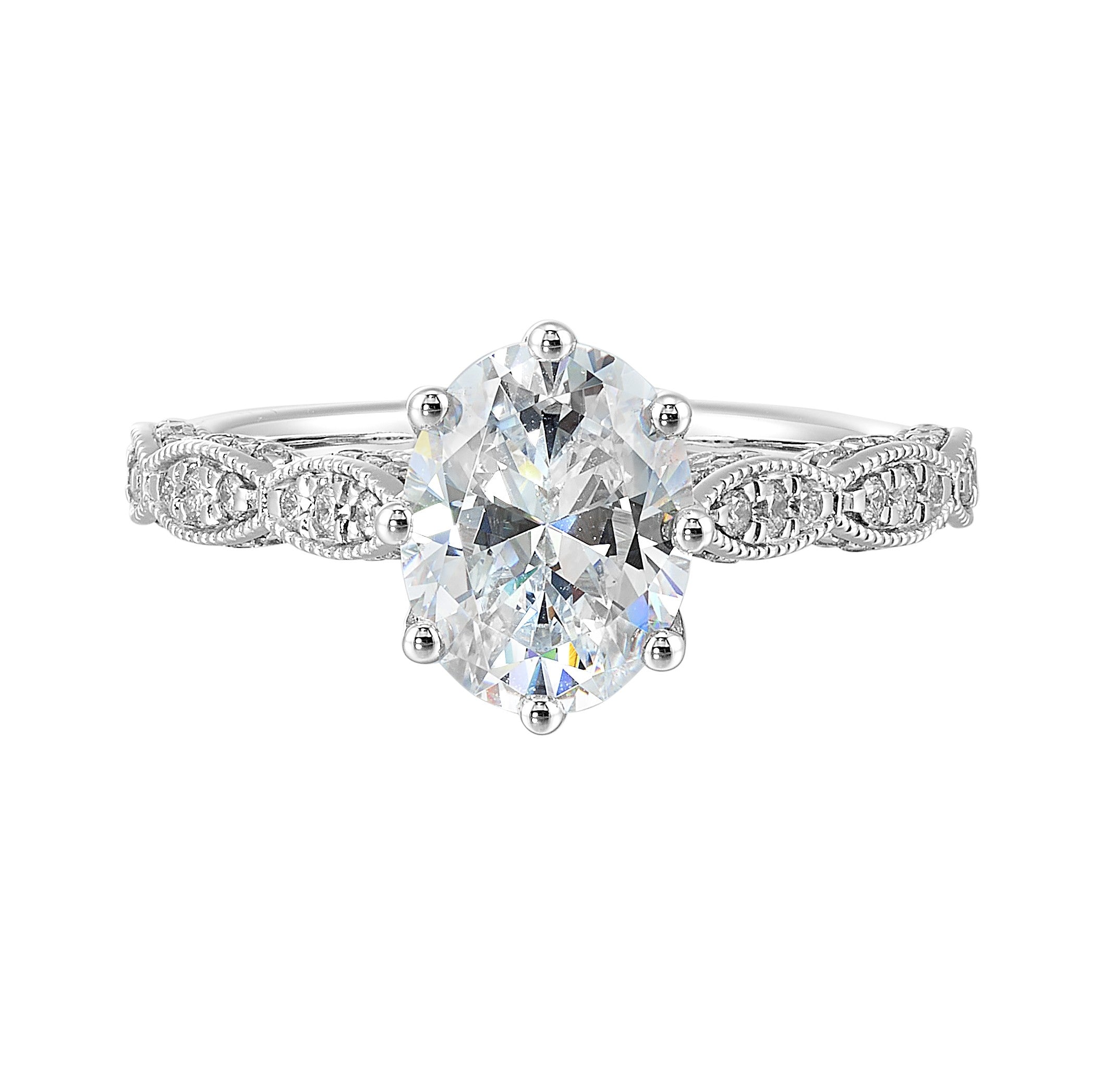 14Kt White Semi Mount 1/3Ctw For 2Ctw Oval Center