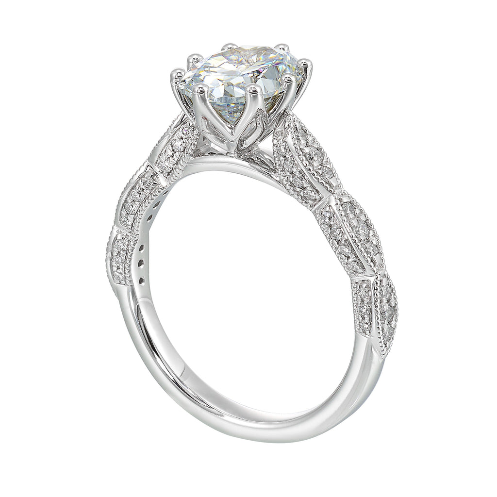 14Kt White Semi Mount 1/3Ctw For 2Ctw Oval Center
