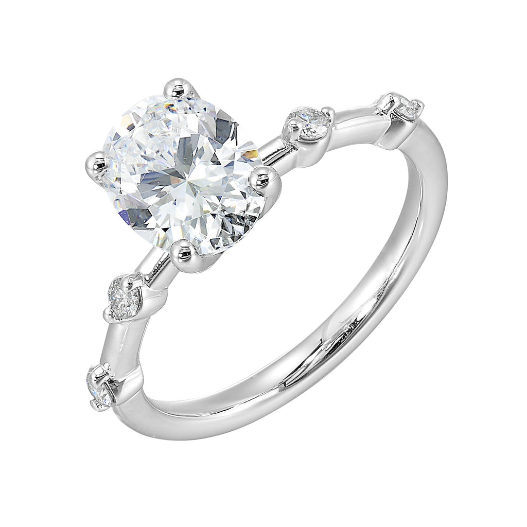 14Kt White Semi Mount 1/8Ctw For 2Ctw Oval Center