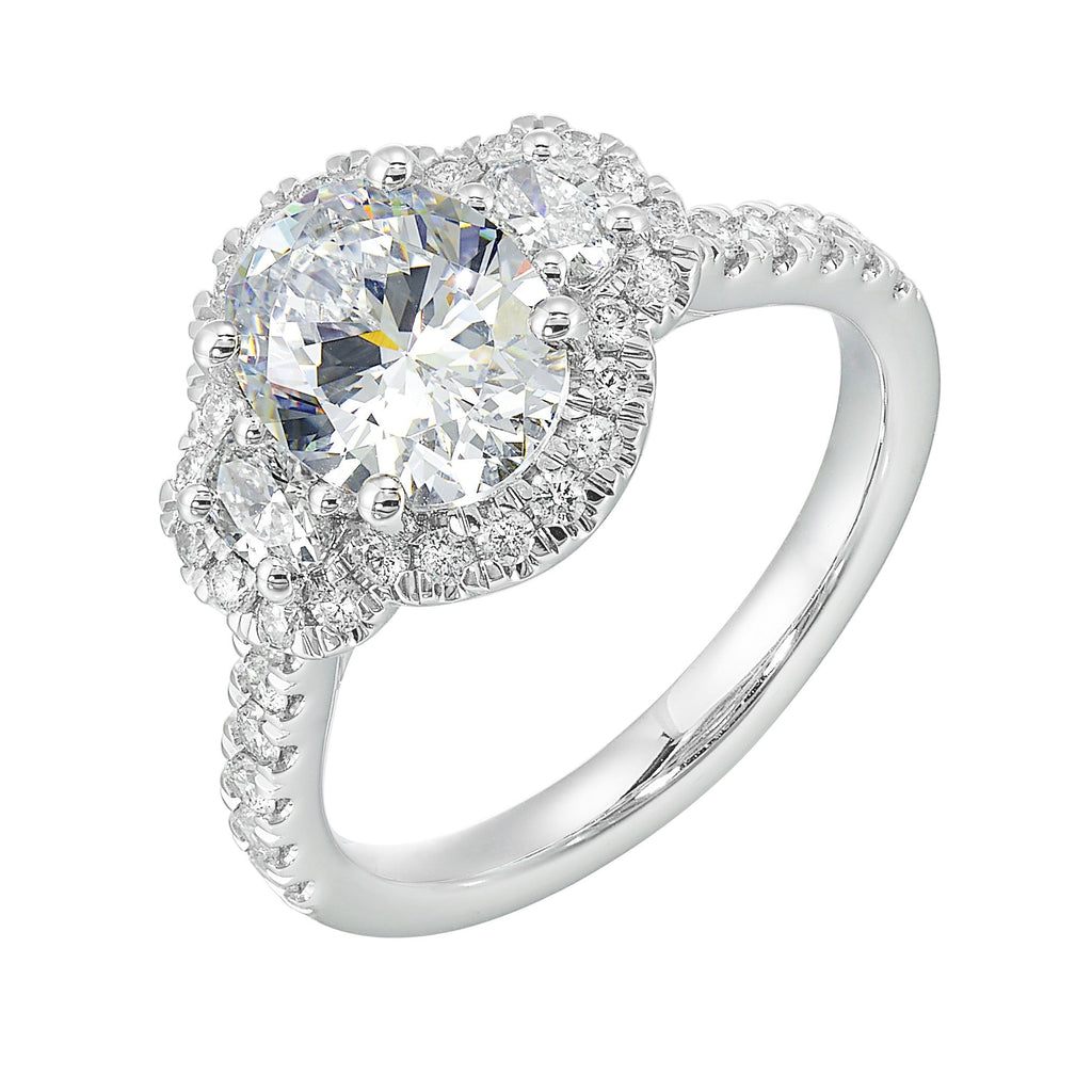 14Kt White Semi Mount 3/4Ctw For 2Ctw Oval Center