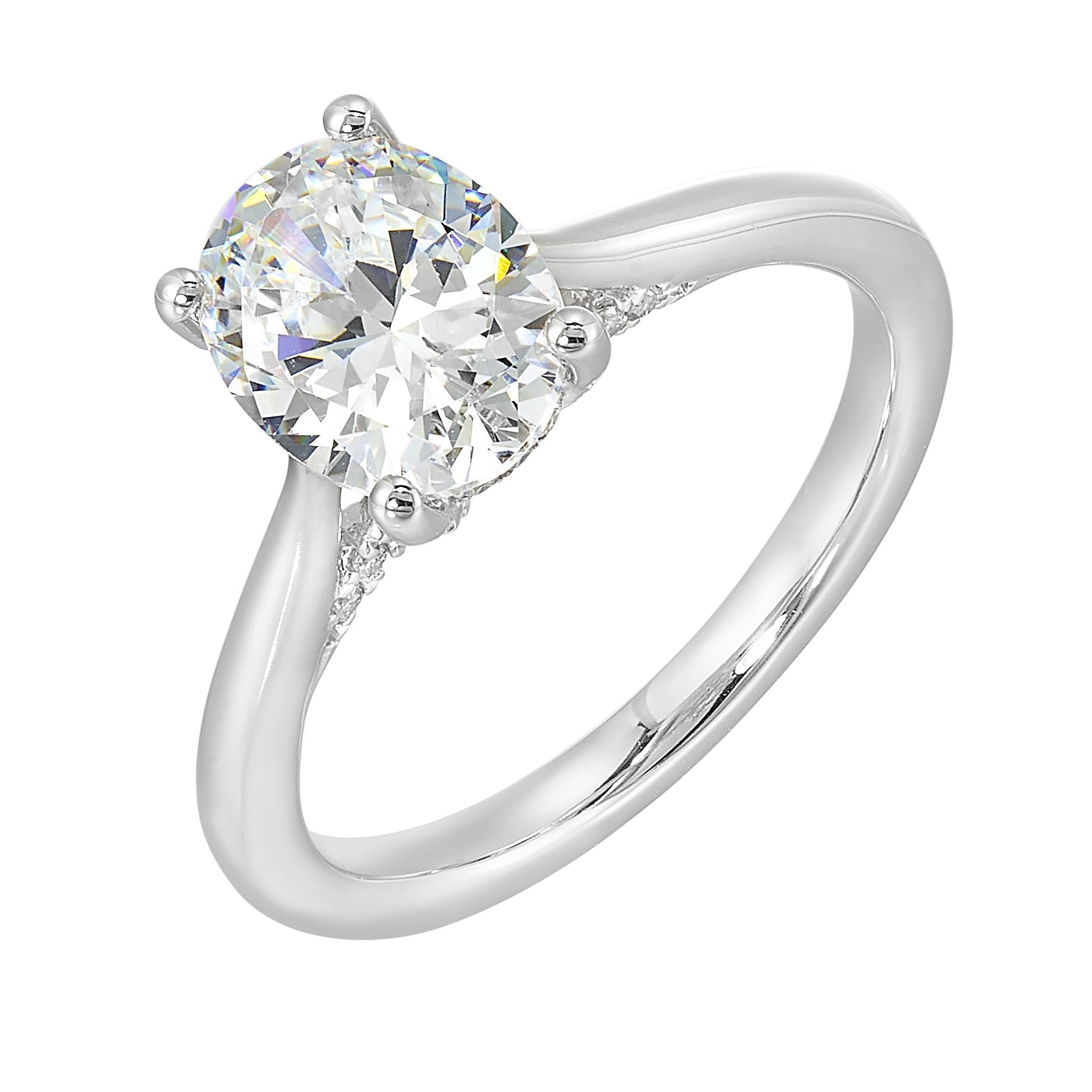 14Kt White Semi Mount 1/5Ctw For 2Ct Oval Center