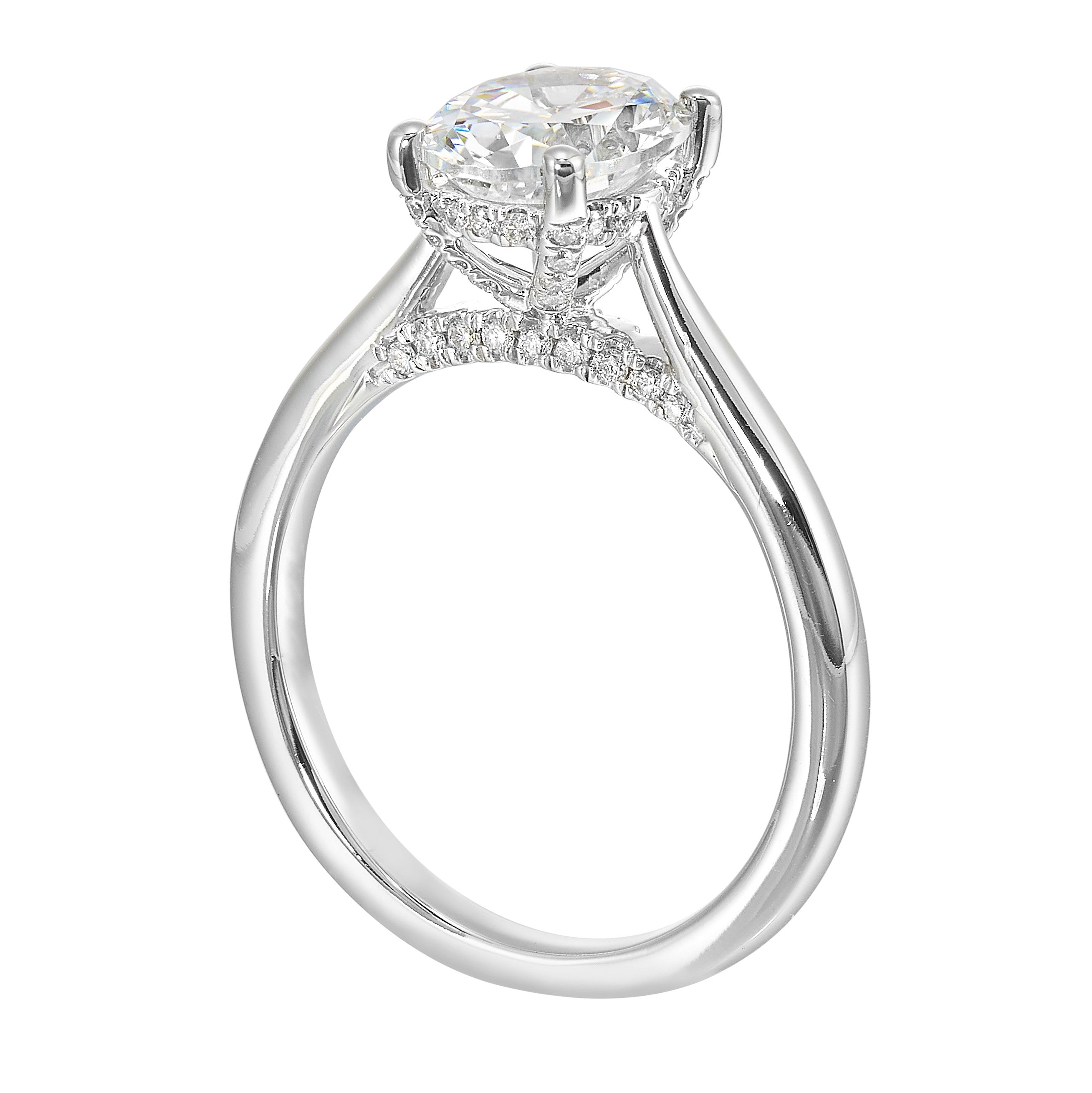 14Kt White Semi Mount 1/5Ctw For 2Ct Oval Center
