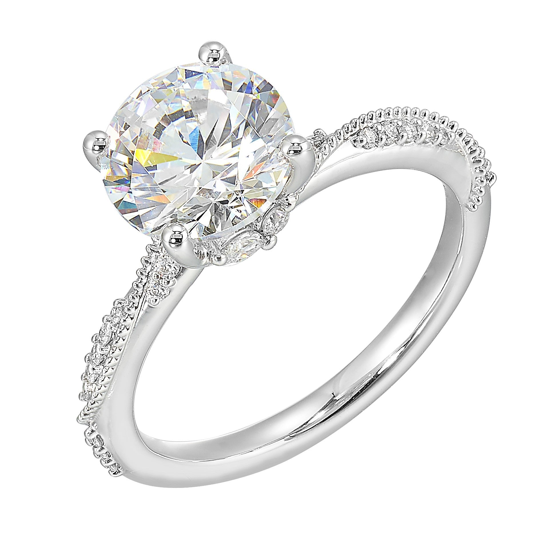14Kt White Semi Mount 1/5Ctw For 2Ctw Round Center