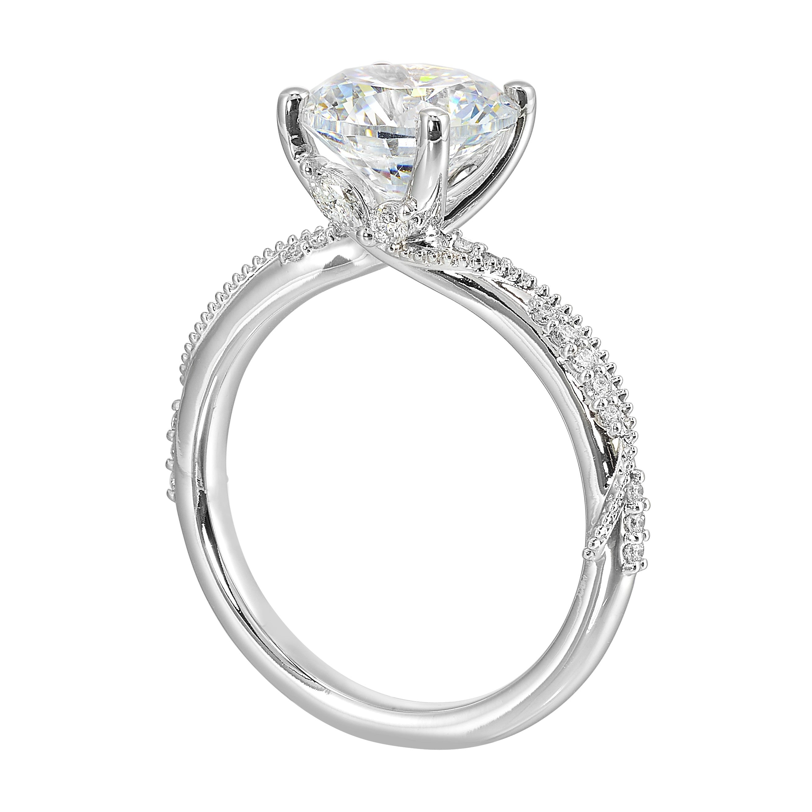 14Kt White Semi Mount 1/5Ctw For 2Ctw Round Center
