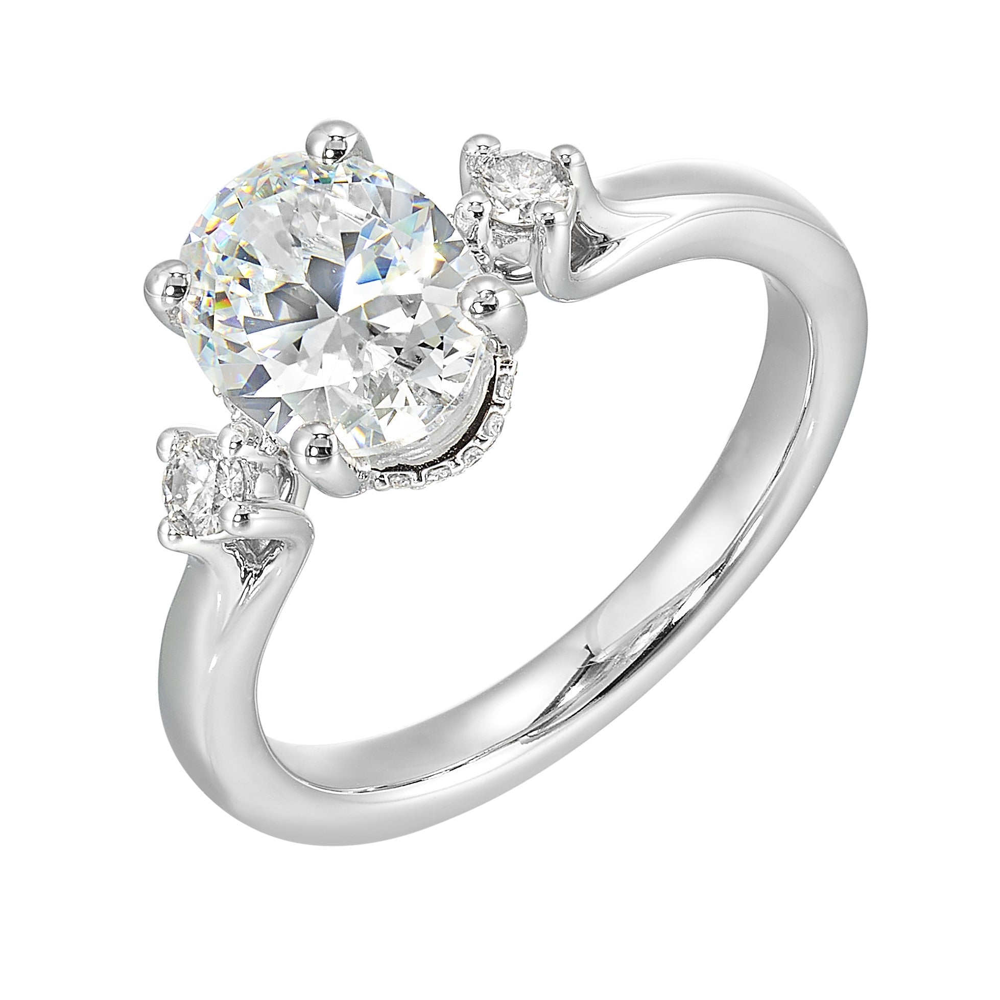 14Kt White Semi Mount 1/6Ctw For 2Ctw Oval Center