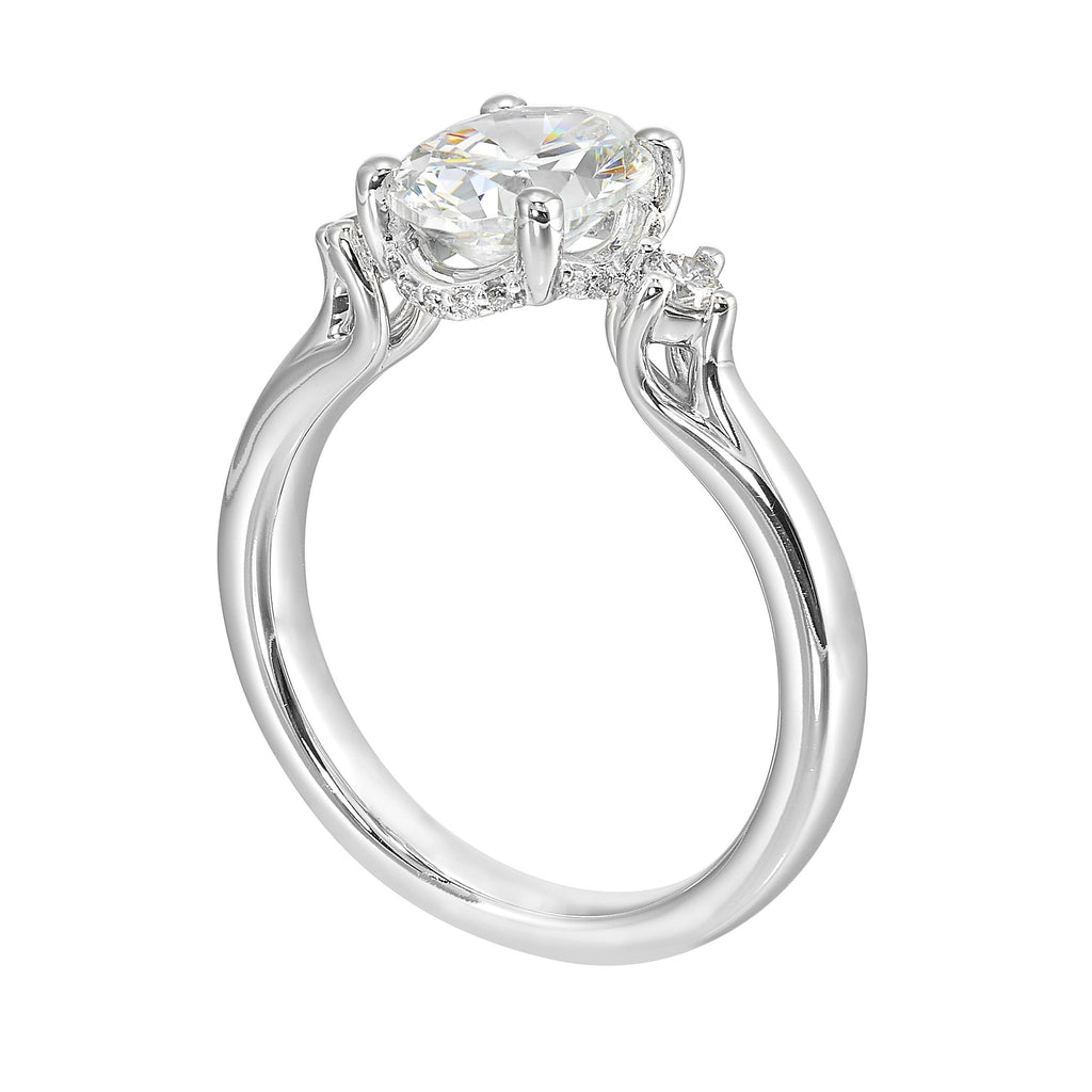 14Kt White Semi Mount 1/6Ctw For 2Ctw Oval Center
