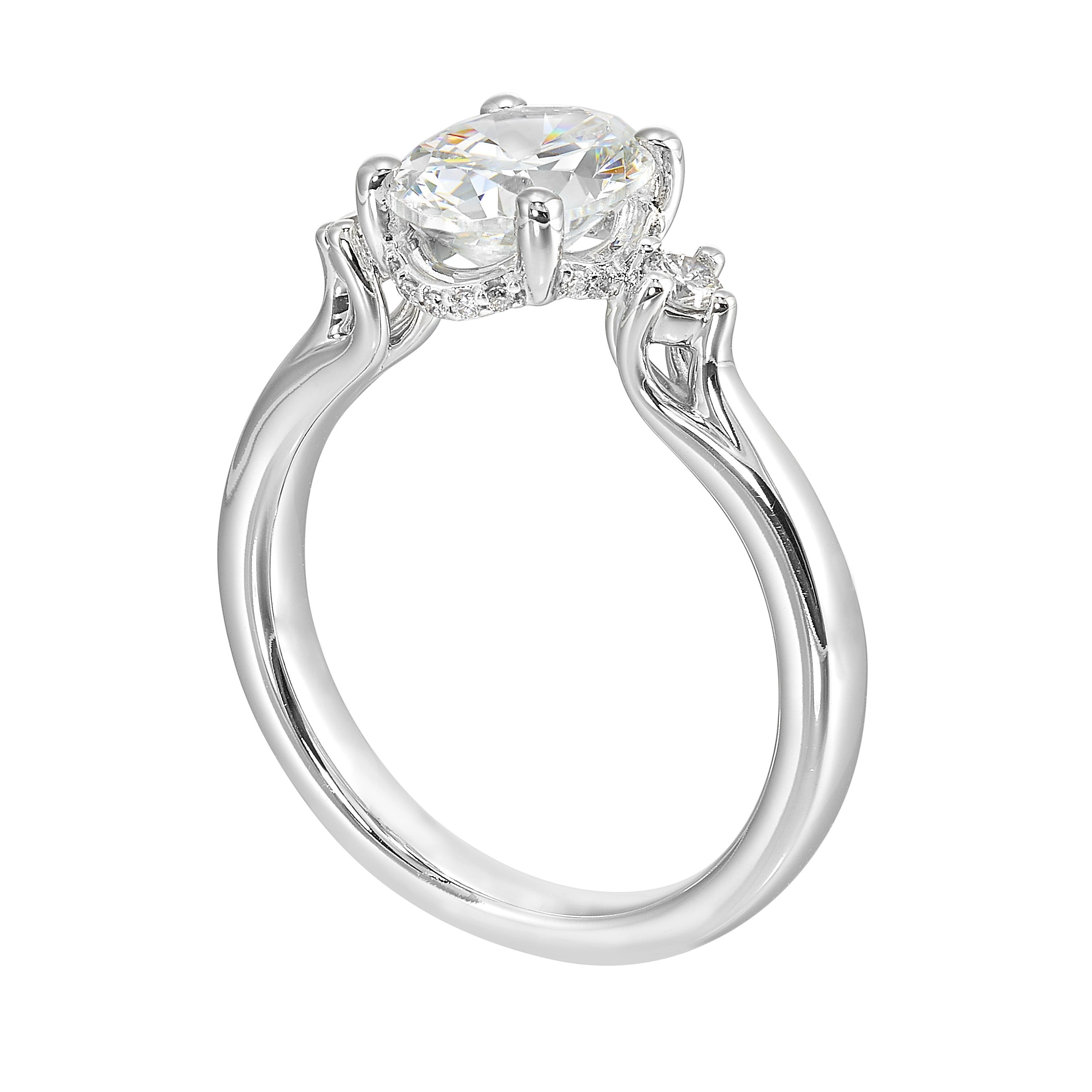 14Kt White Semi Mount 1/6Ctw For 2Ctw Oval Center