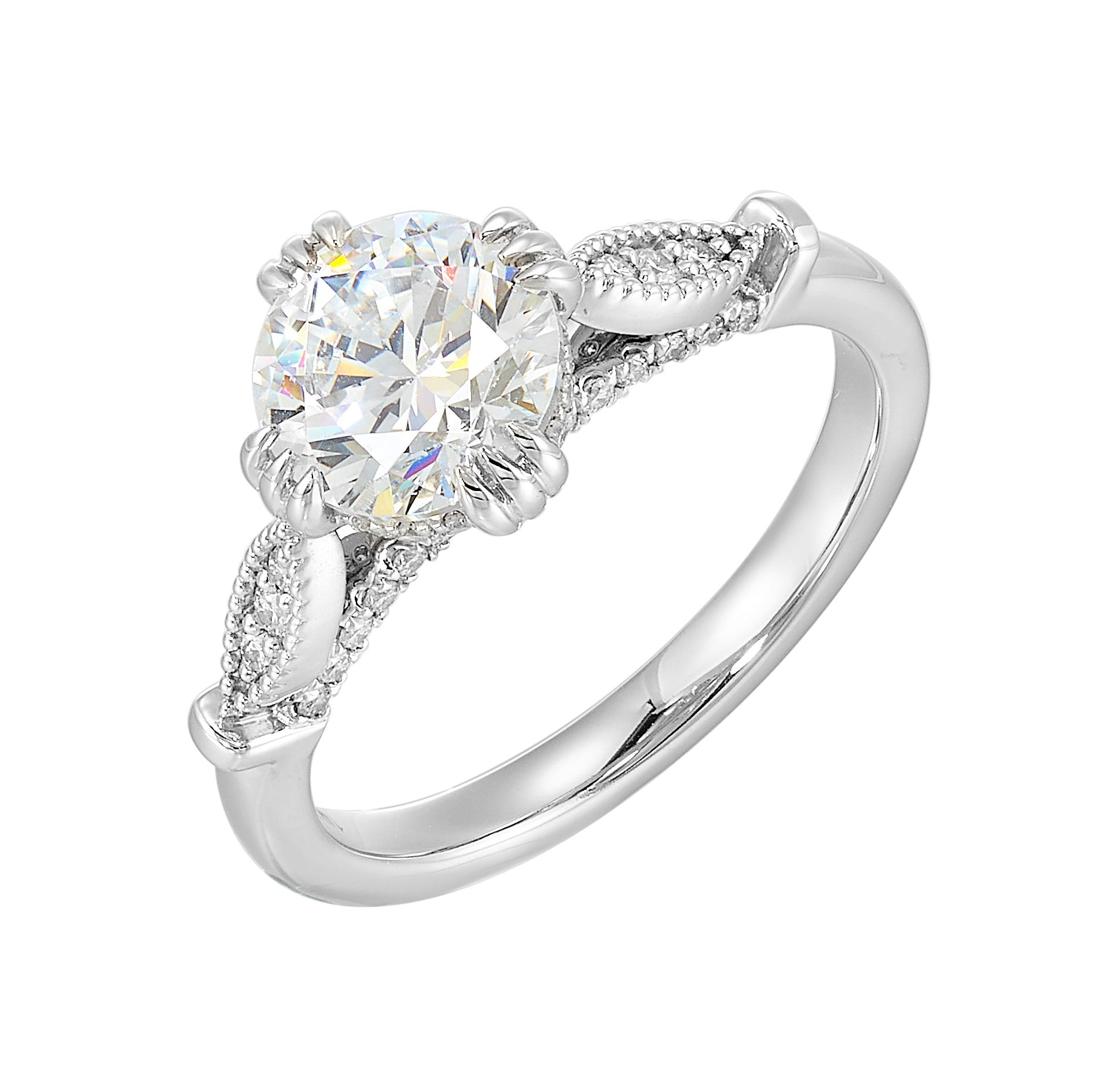 14Kt White Semi Mount 1/4Ctw For 1 1/2Ctw Round Center