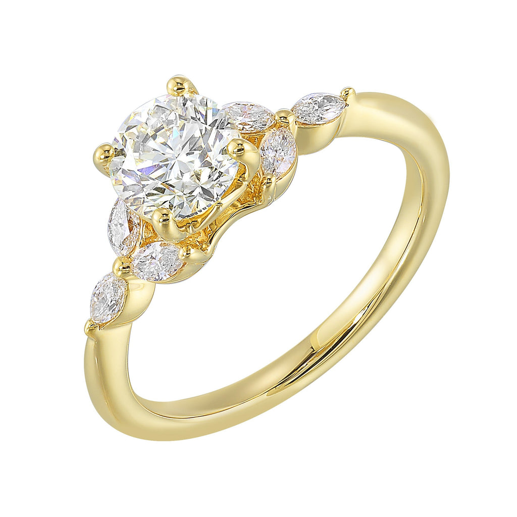 14Kt Yellow Semi Mount 1/5Ctw For 1Ctw Round Center