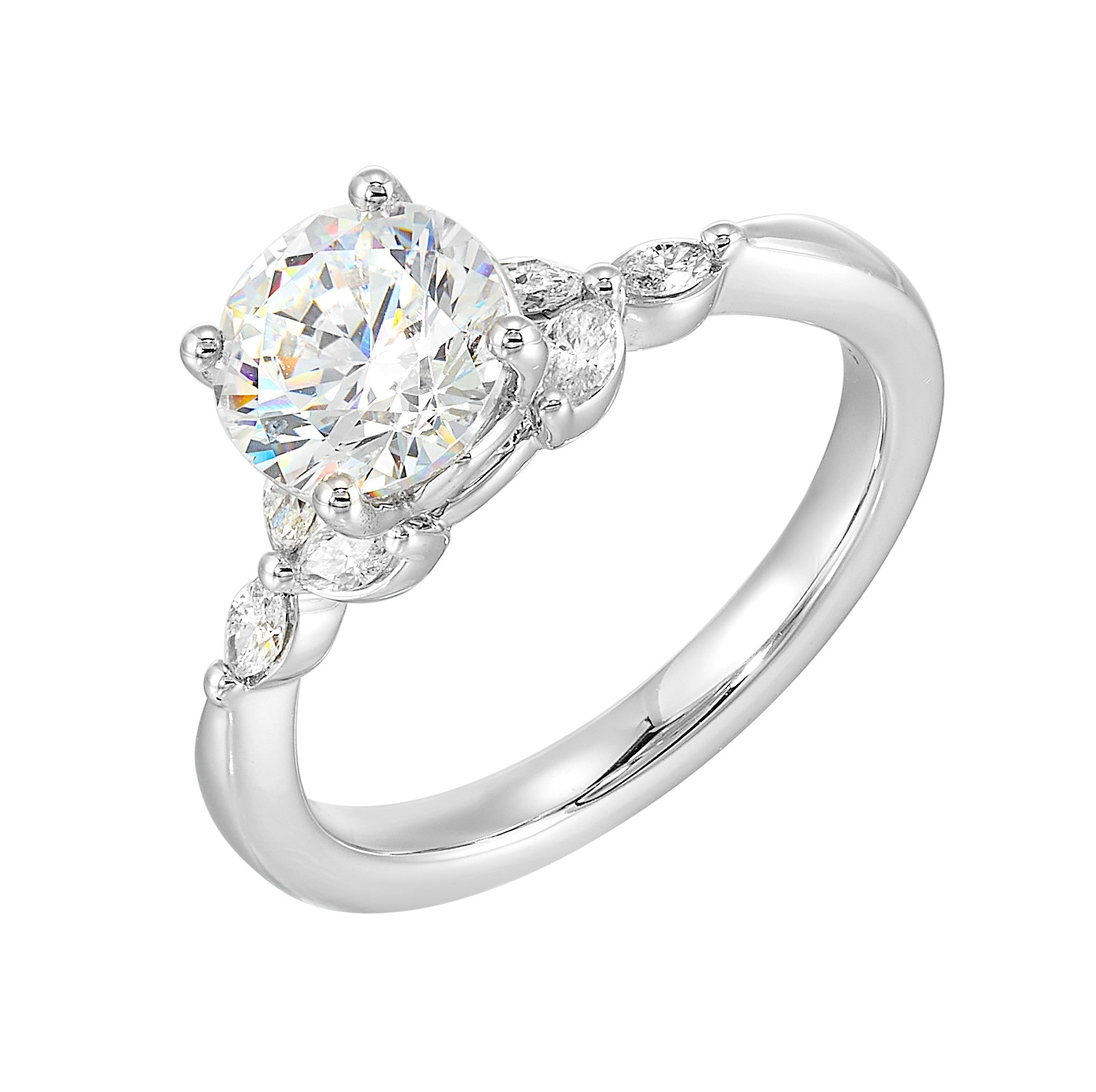 14Kt White Semi Mount 1/5Ctw For 1 1/2Ctw Round Center