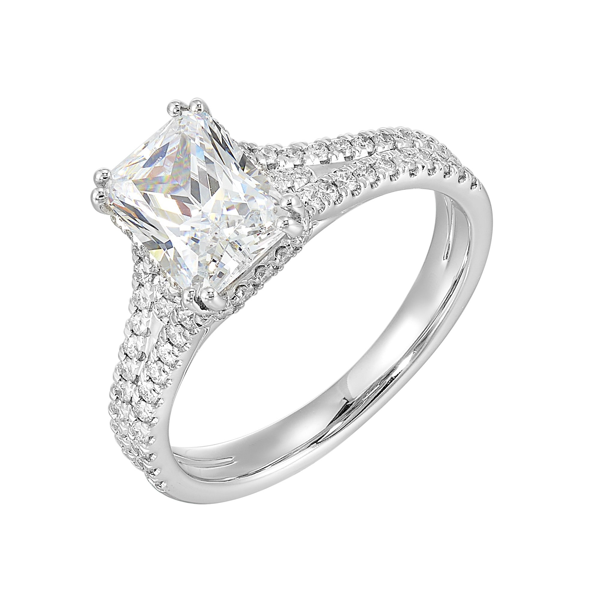 14Kt White Semi Mount 3/8Ctw For 2Ctw Radiant Center