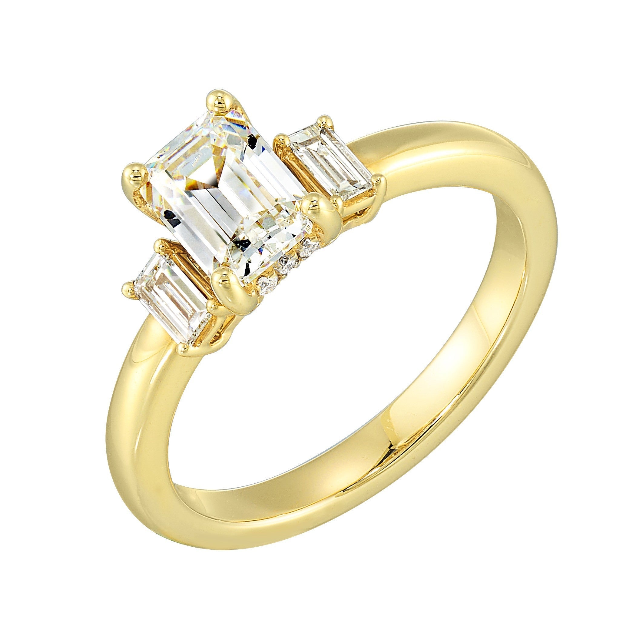 14Kt Yellow Semi Mount 1/5Ctw For 1 1/2Ctw Emerald Cut Center