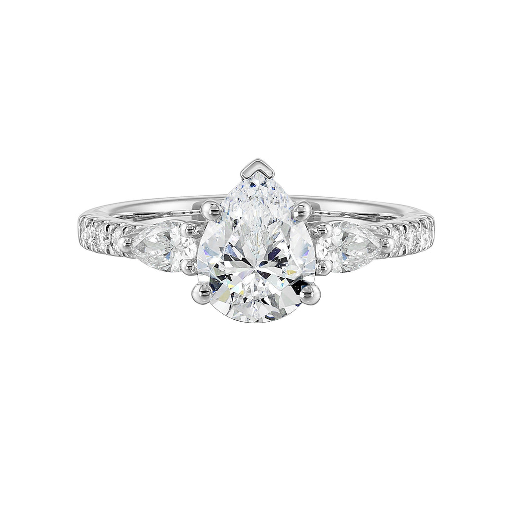 14Kt White Semi Mount 1/2Ctw For 2Ctw Pear Center