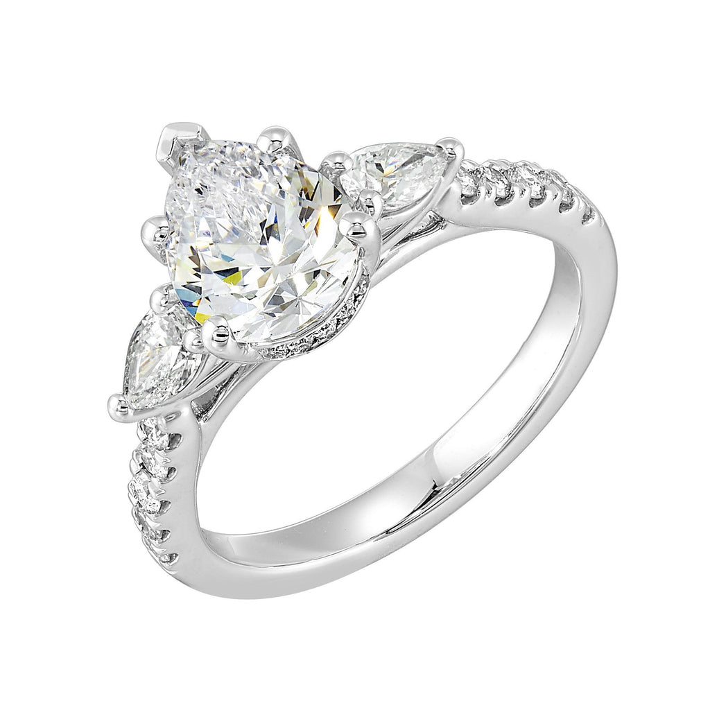 14Kt White Semi Mount 1/2Ctw For 2Ctw Pear Center