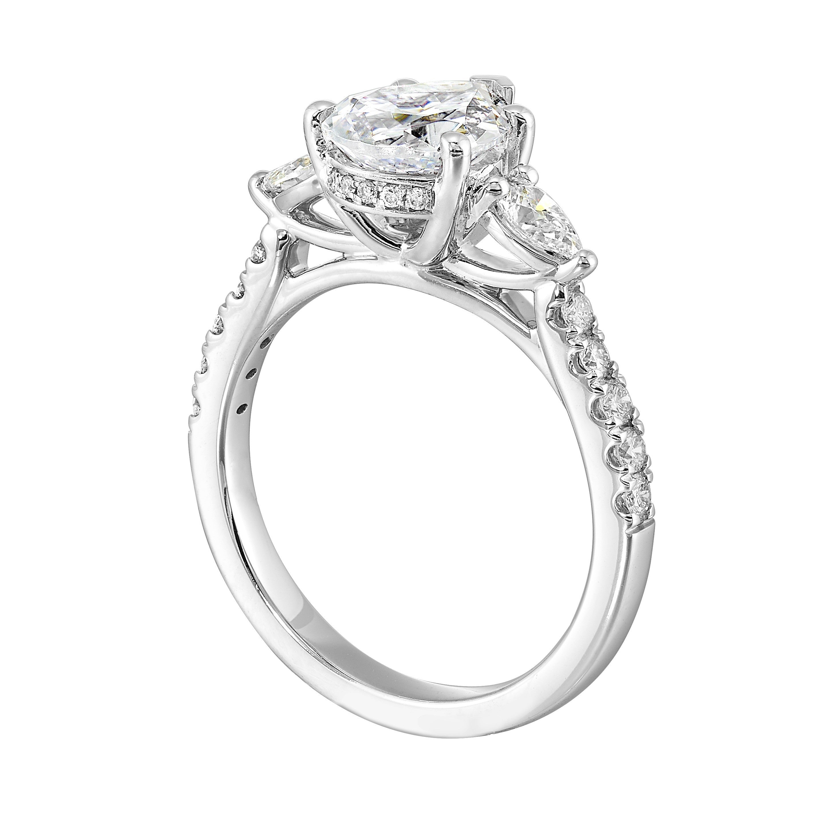 14Kt White Semi Mount 1/2Ctw For 2Ctw Pear Center