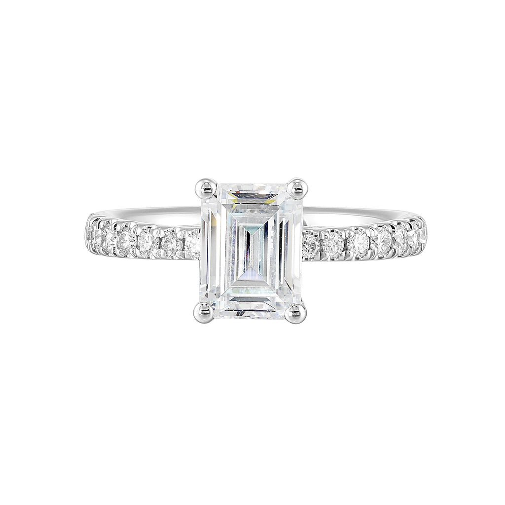 14Kt White Semi Mount 1/4Ctw For 1 1/2Ctw Emerald Cut Center