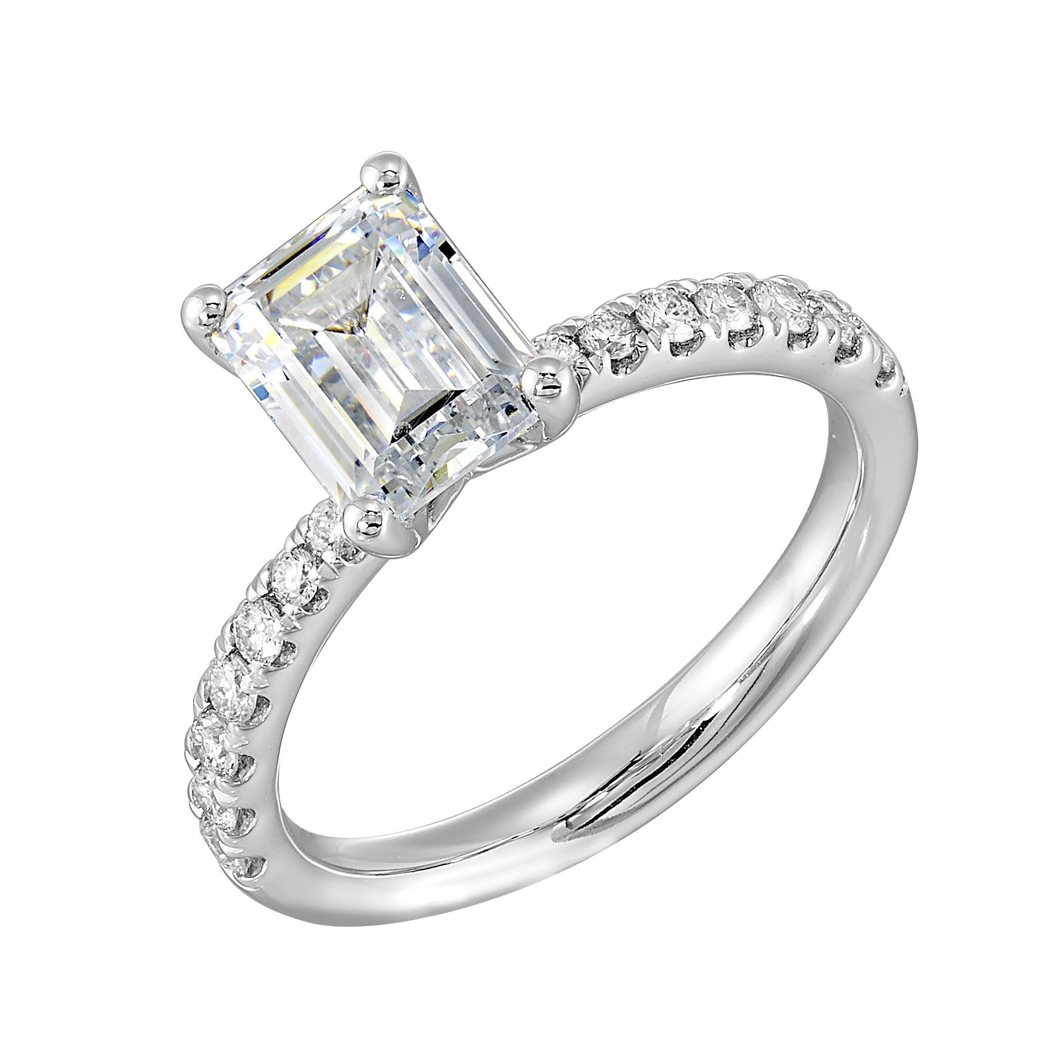 14Kt White Semi Mount 1/4Ctw For 1 1/2Ctw Emerald Cut Center