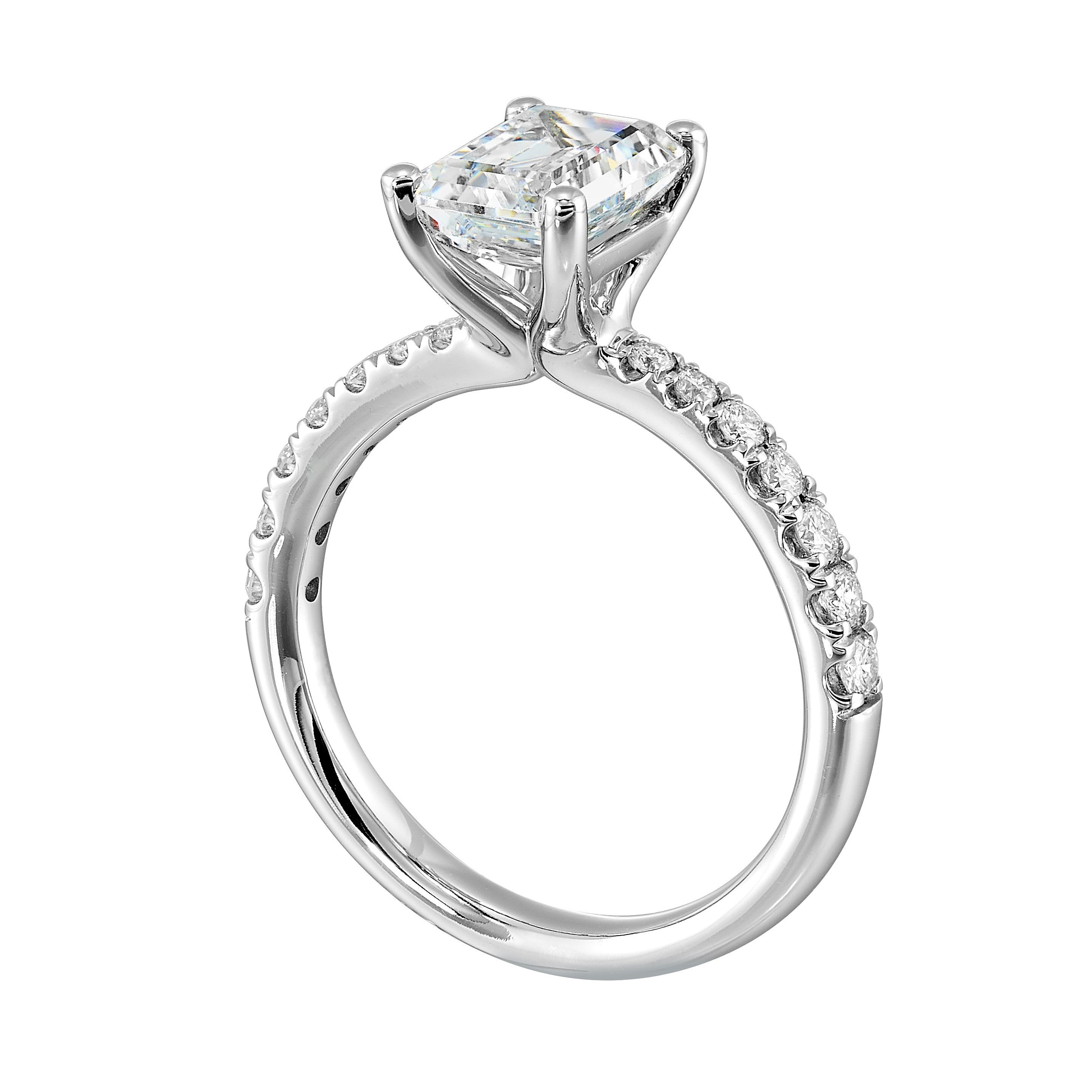 14Kt White Semi Mount 1/4Ctw For 1 1/2Ctw Emerald Cut Center