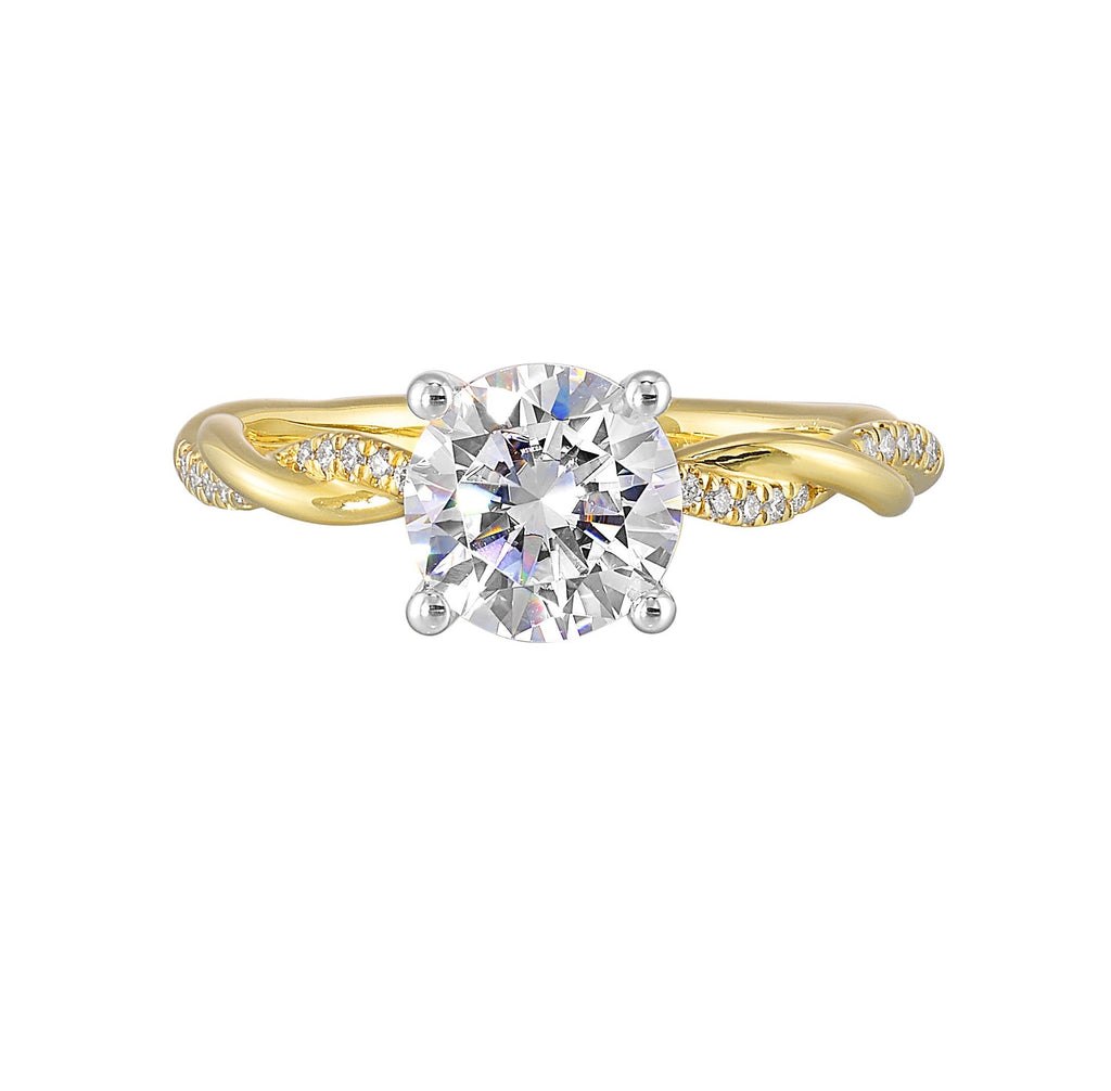 14Kt White Yellow Semi Mount 1/10Ctw For 1 1/2Ctw Round Center