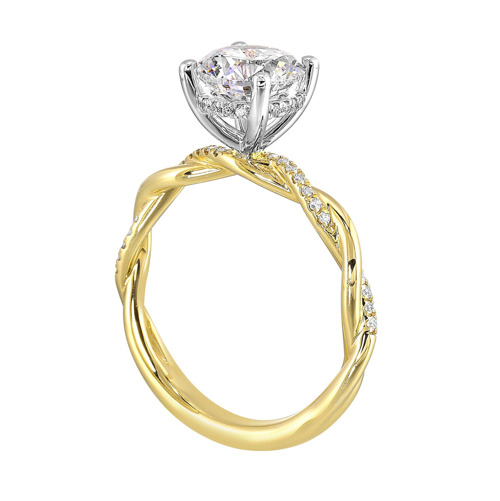 14Kt White Yellow Semi Mount 1/10Ctw For 1 1/2Ctw Round Center