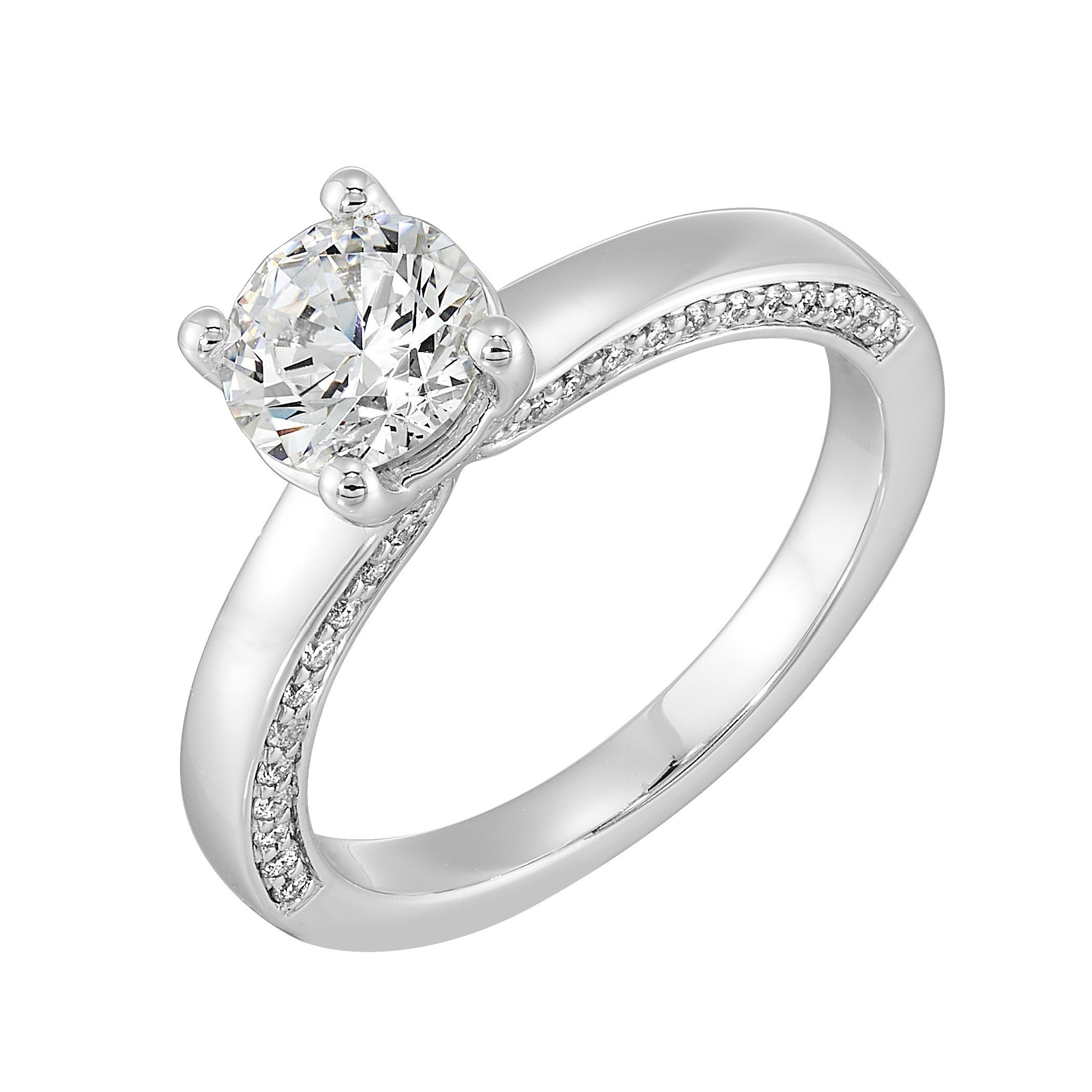14Kt White Semi Mount 1/4Ctw For 1Ct Round Center