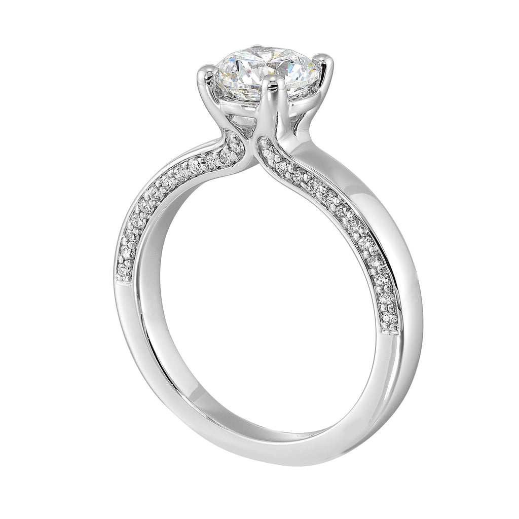 14Kt White Semi Mount 1/4Ctw For 1Ct Round Center