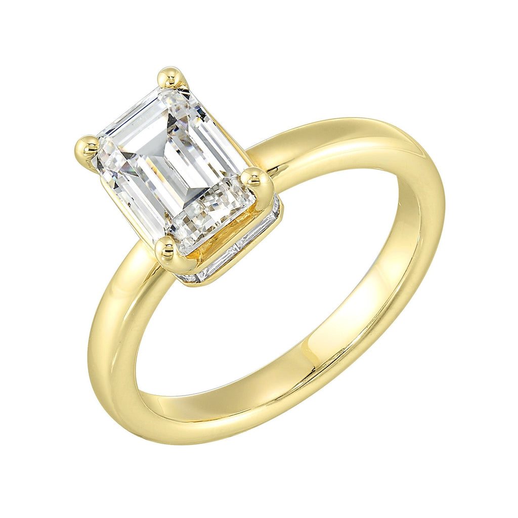 14Kt Yellow Semi Mount 1/4Ctw For 2Ctw Emerald Cut Center