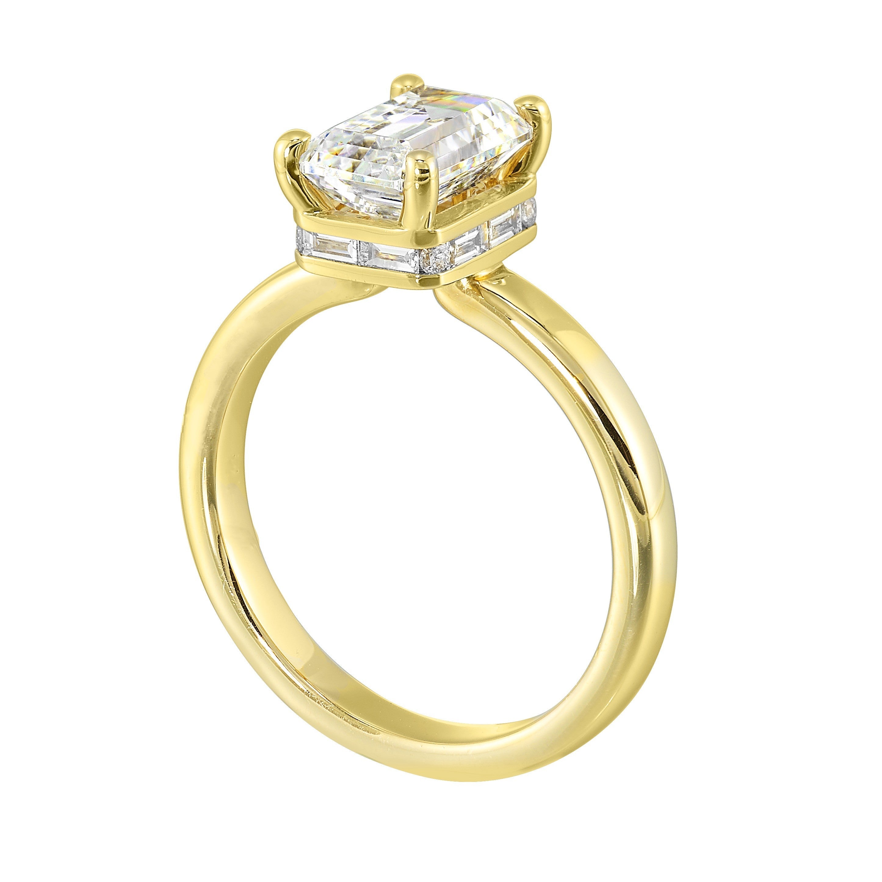 14Kt Yellow Semi Mount 1/4Ctw For 2Ctw Emerald Cut Center