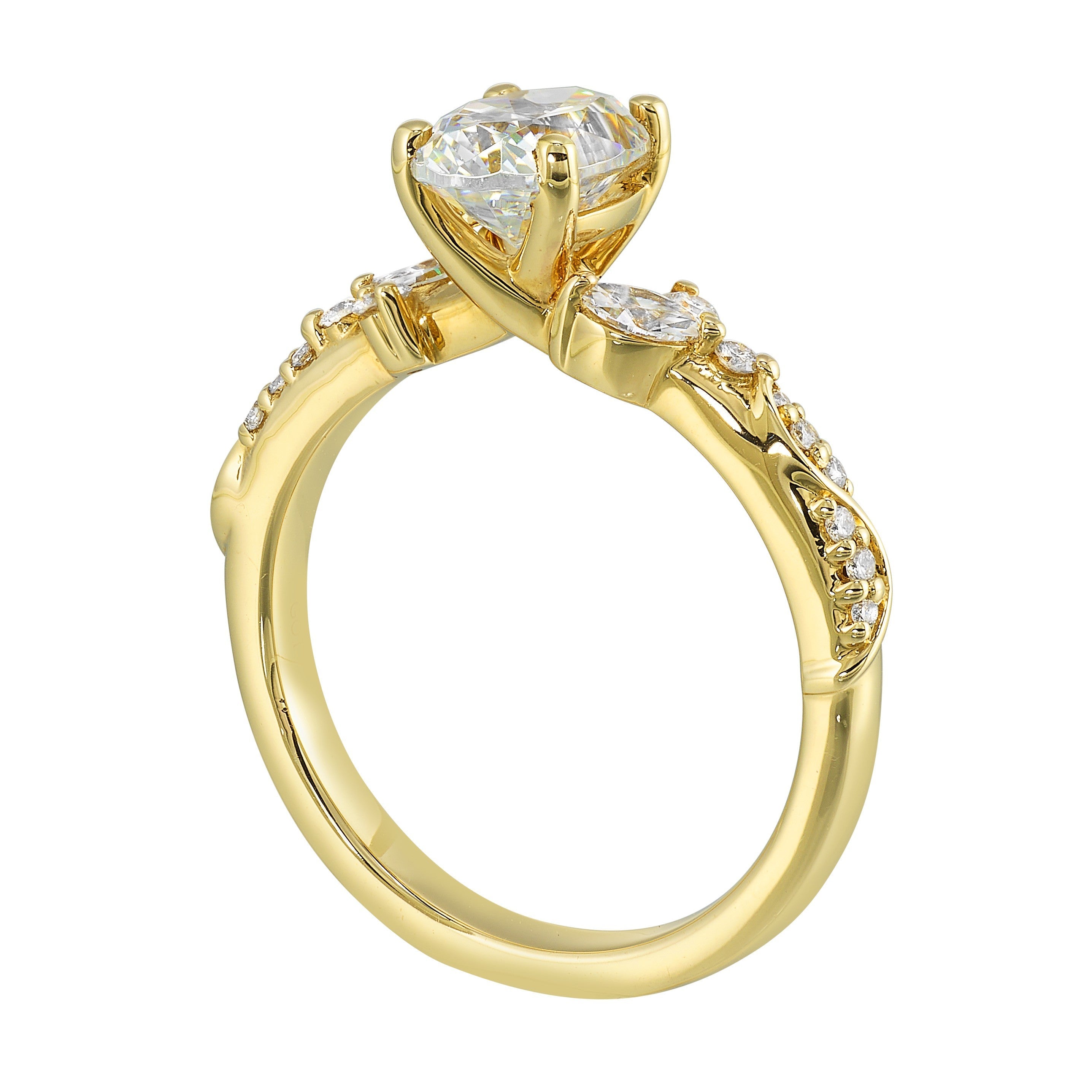 14Kt Yellow Semi Mount 1/4Ctw For 1Ctw Oval Center