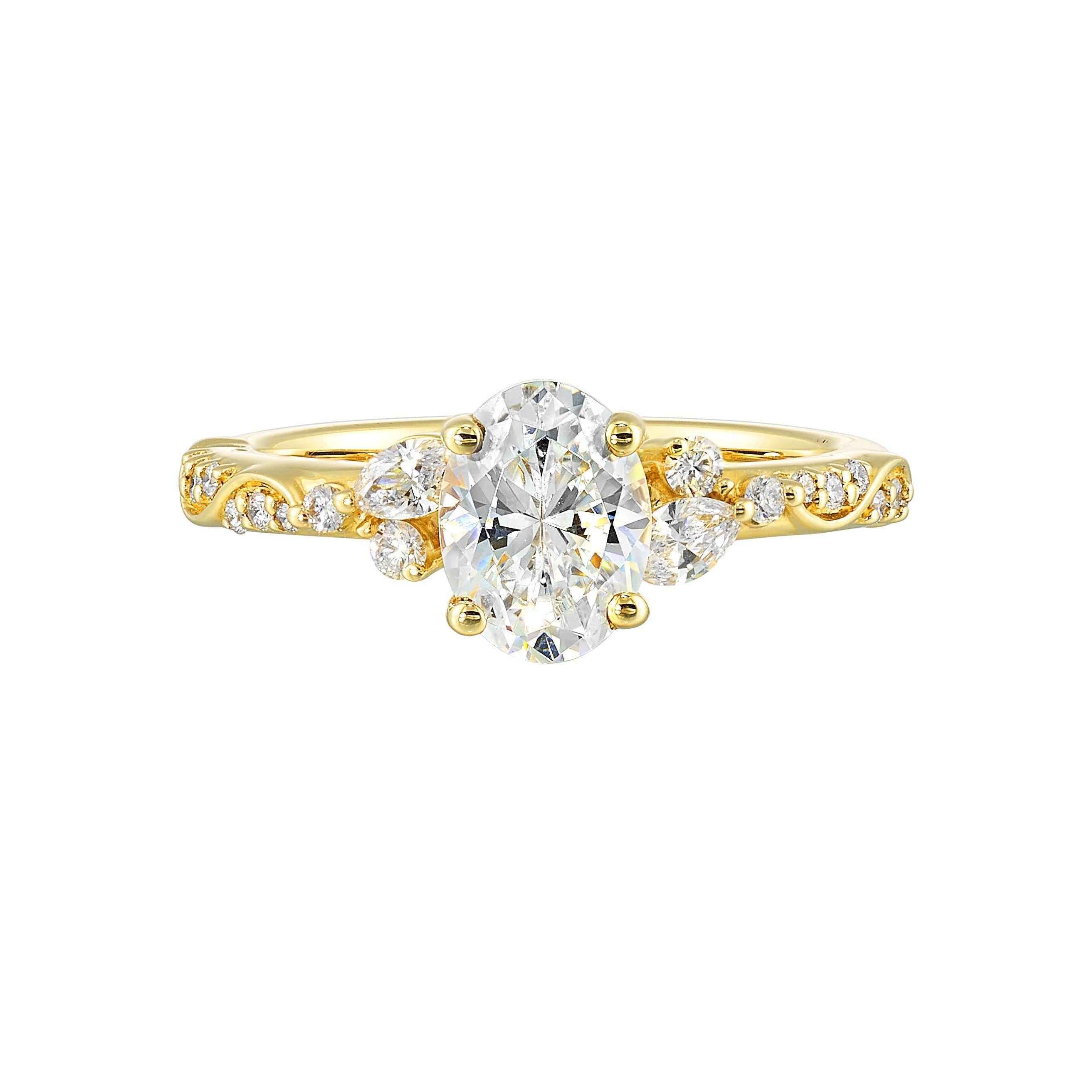 14Kt Yellow Semi Mount 1/4Ctw For 1Ctw Oval Center