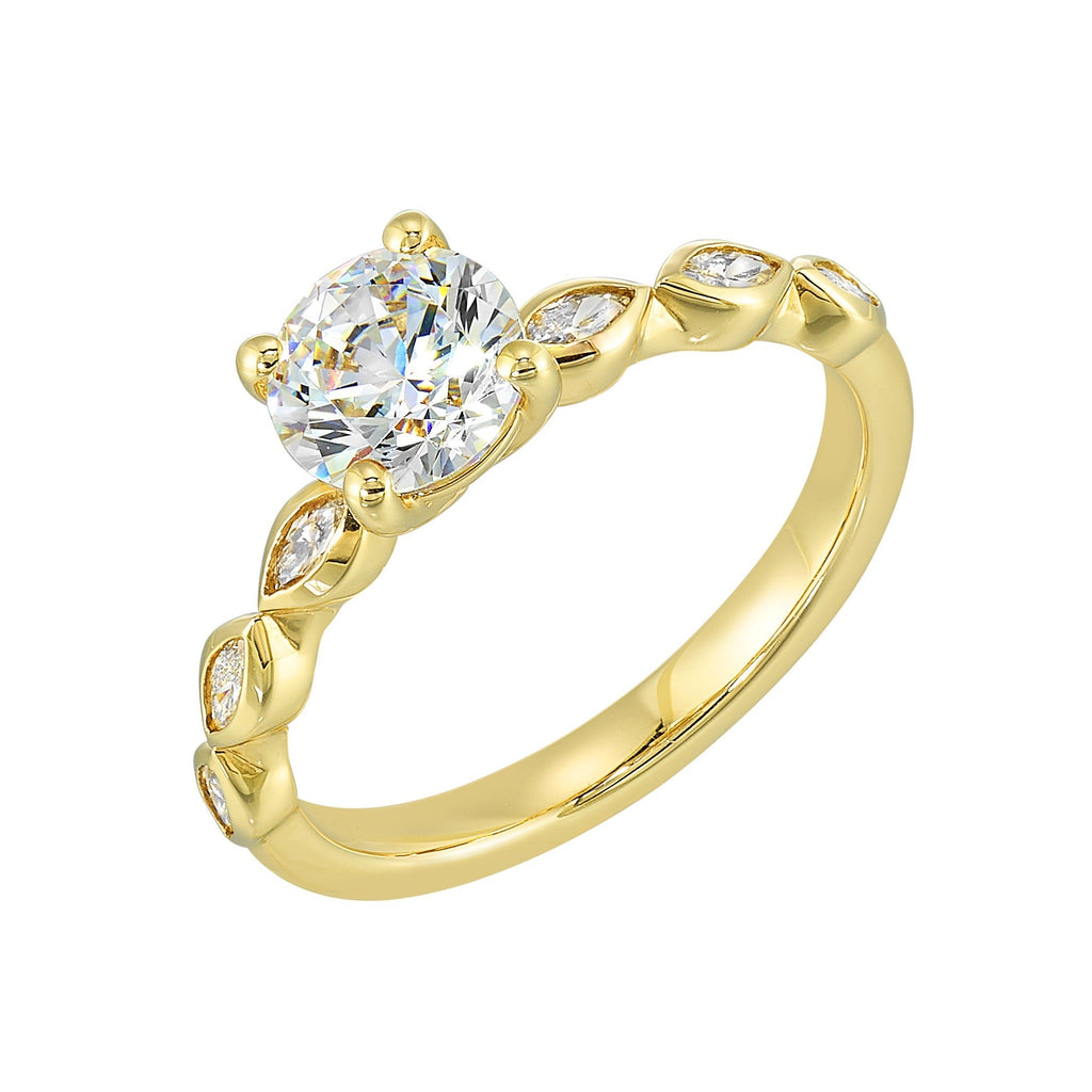 14Kt Yellow Semi Mount 1/4Ctw For 1Ctw Round Center