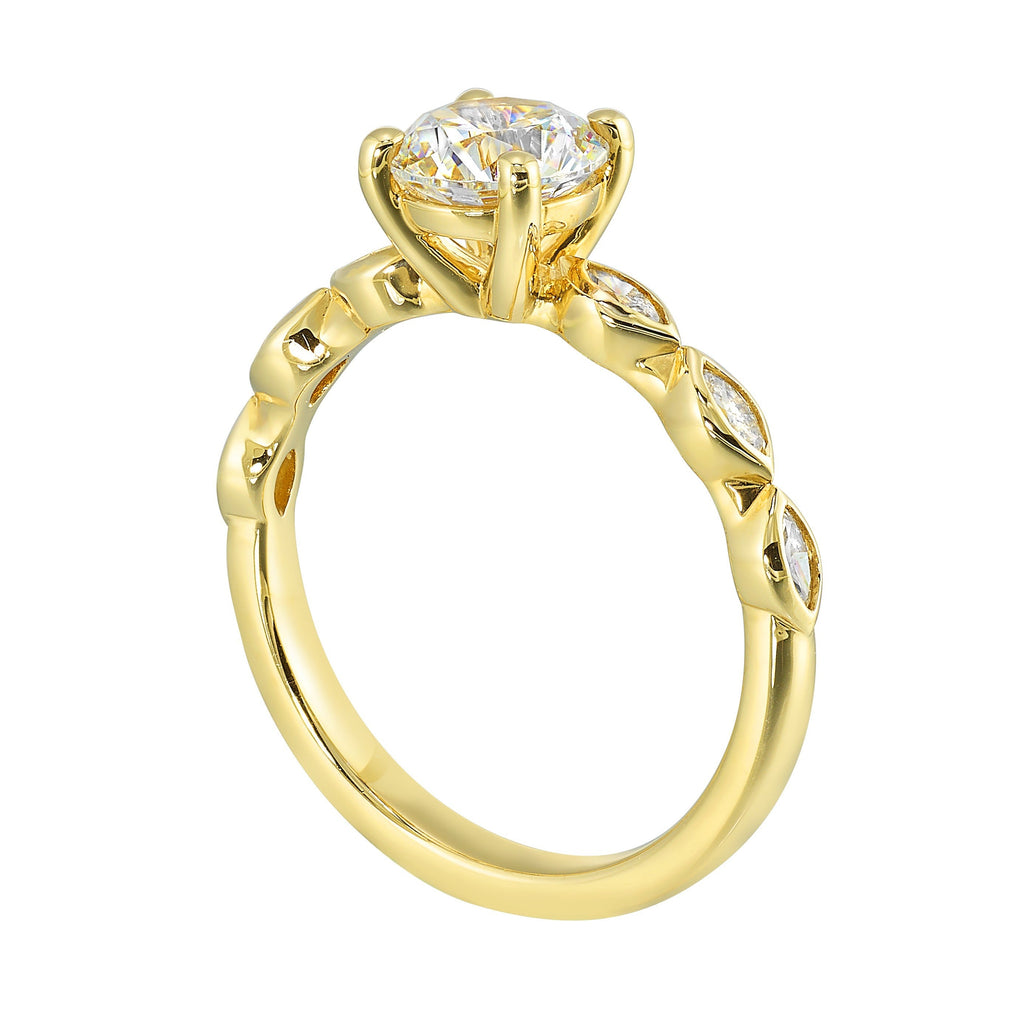 14Kt Yellow Semi Mount 1/4Ctw For 1Ctw Round Center