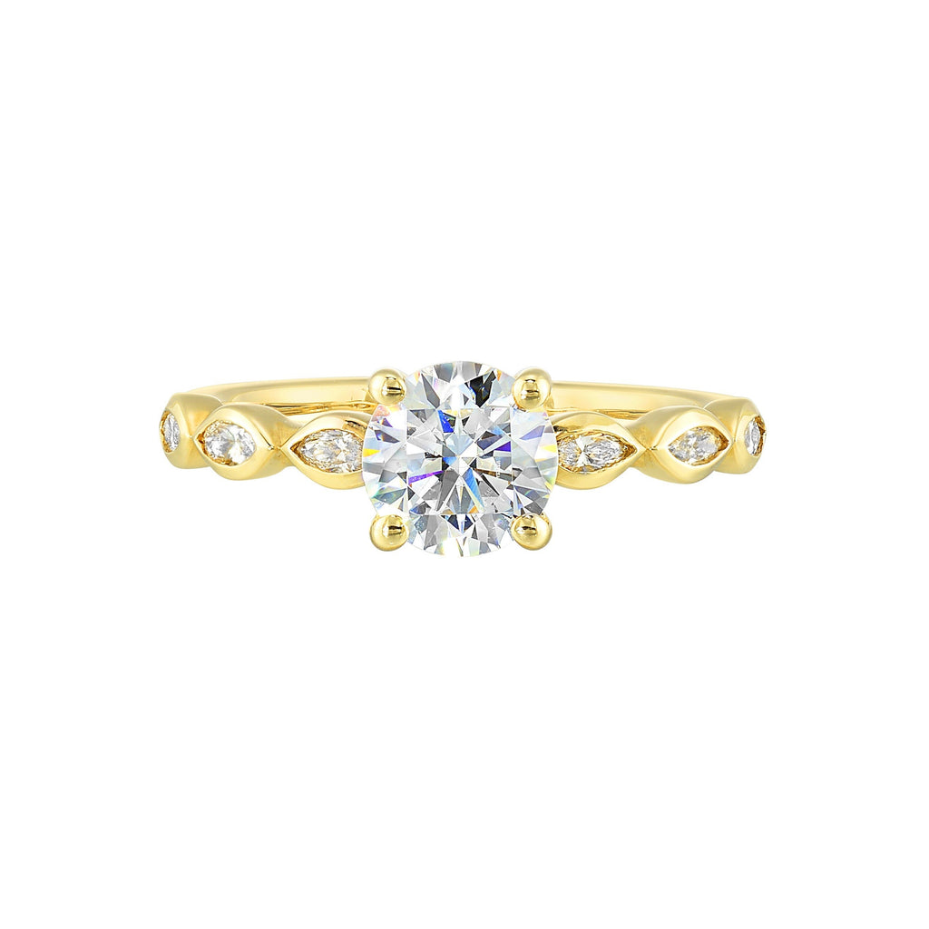14Kt Yellow Semi Mount 1/4Ctw For 1Ctw Round Center