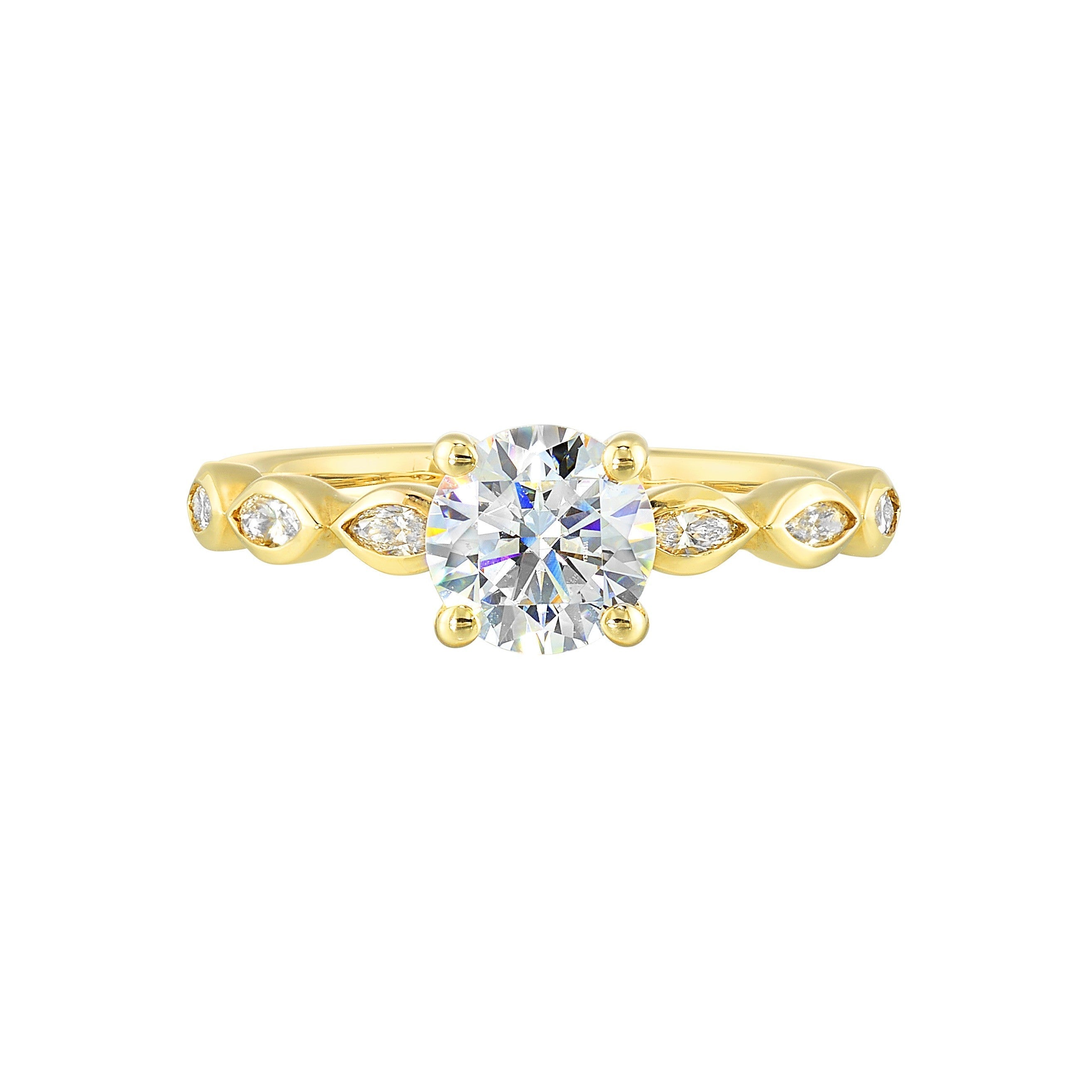 14Kt Yellow Semi Mount 1/4Ctw For 1Ctw Round Center