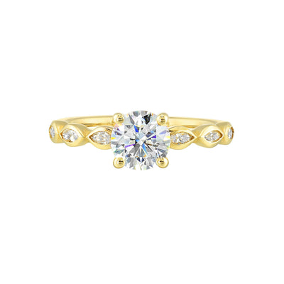 14Kt Yellow Semi Mount 1/4Ctw For 1Ctw Round Center