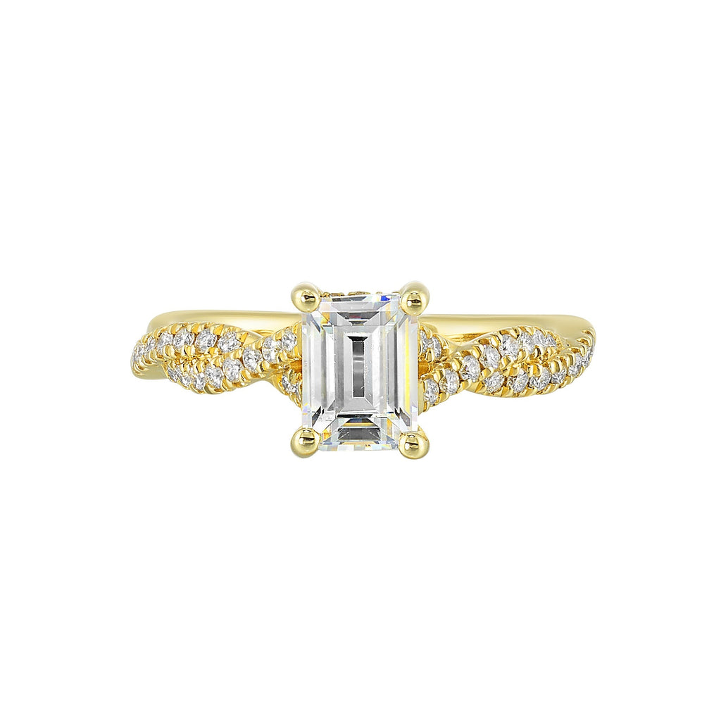 14Kt Yellow Semi Mount 1/3Ctw For 1 1/2Ctw Emerald Cut Center
