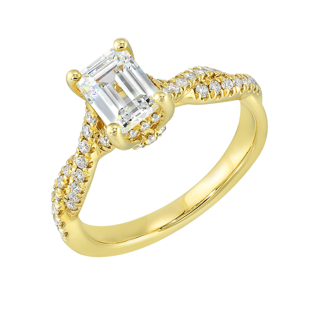 14Kt Yellow Semi Mount 1/3Ctw For 1 1/2Ctw Emerald Cut Center