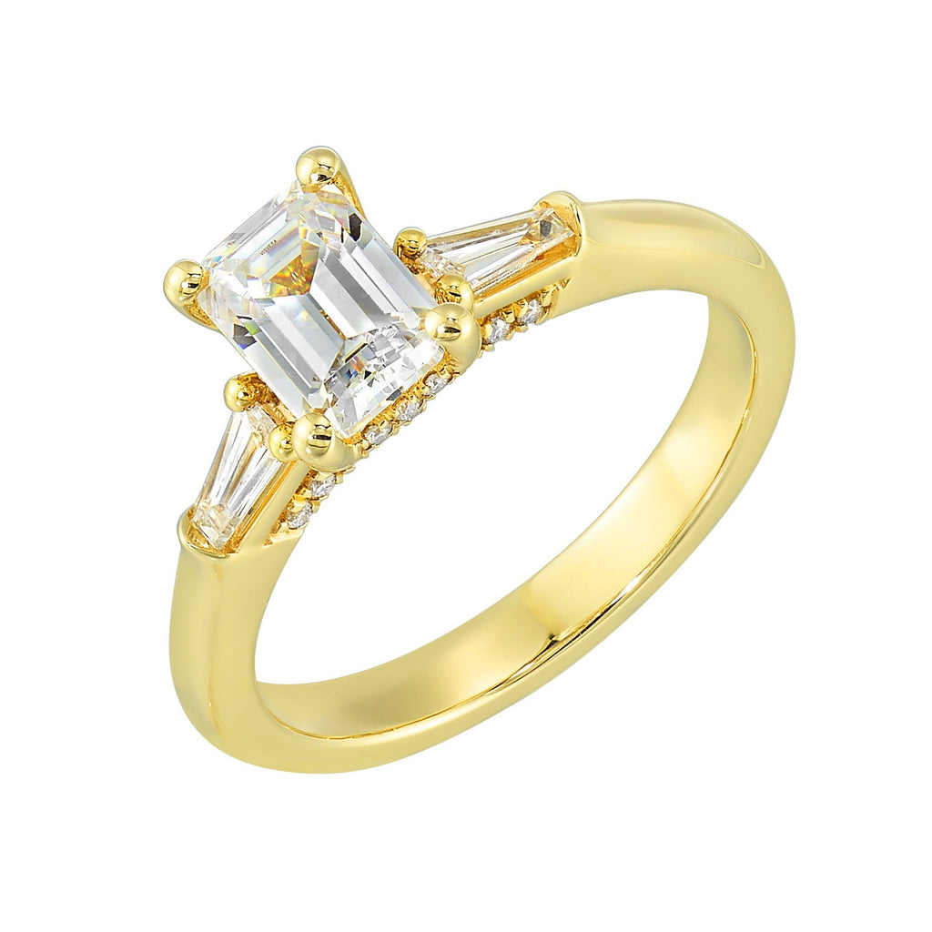 14Kt Yellow Semi Mount 1/3Ctw For 1 1/2Ctw Emerald Cut Center