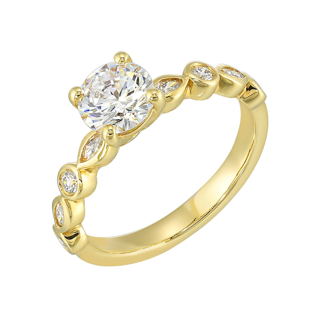 14Kt Yellow Semi Mount 1/3Ctw For 1Ctw Round Center