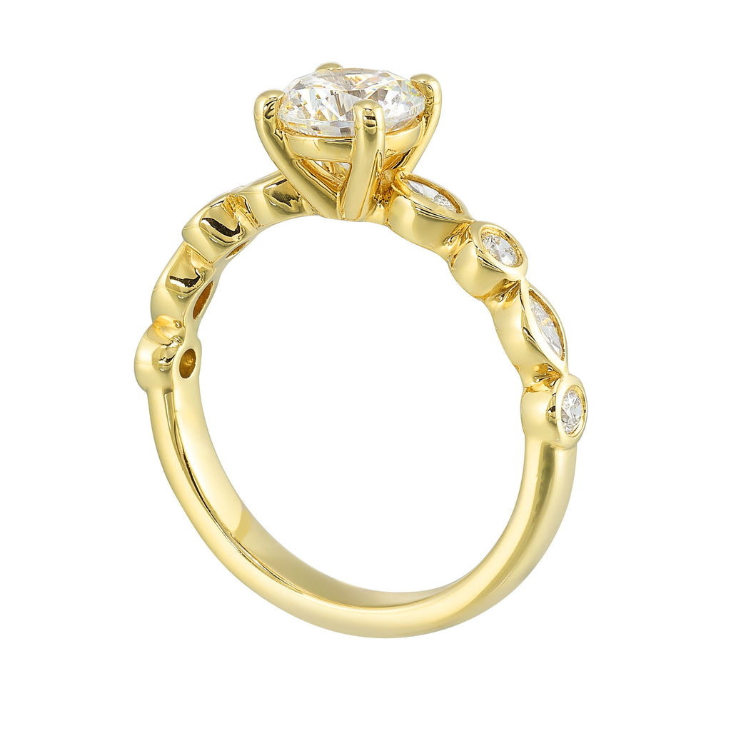 14Kt Yellow Semi Mount 1/3Ctw For 1Ctw Round Center