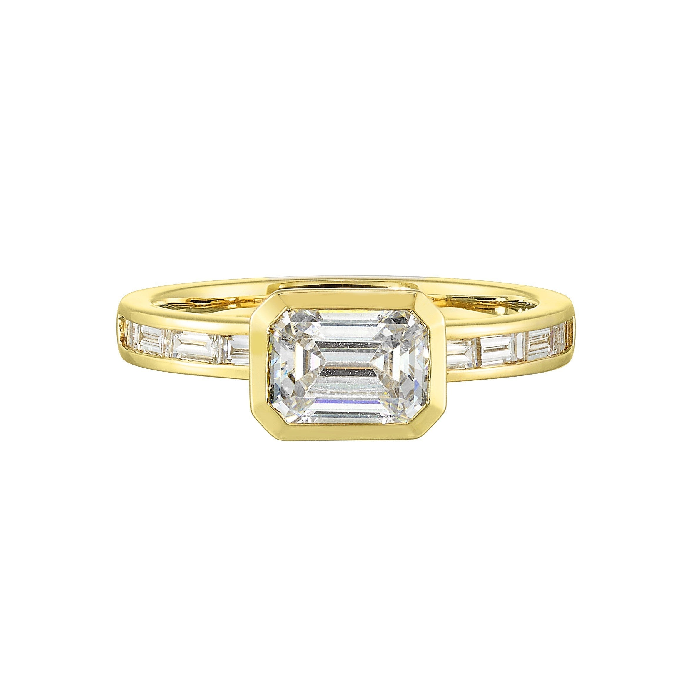 14Kt Yellow Semi Mount 1/2Ctw For 1Ct Emerald Cut Center