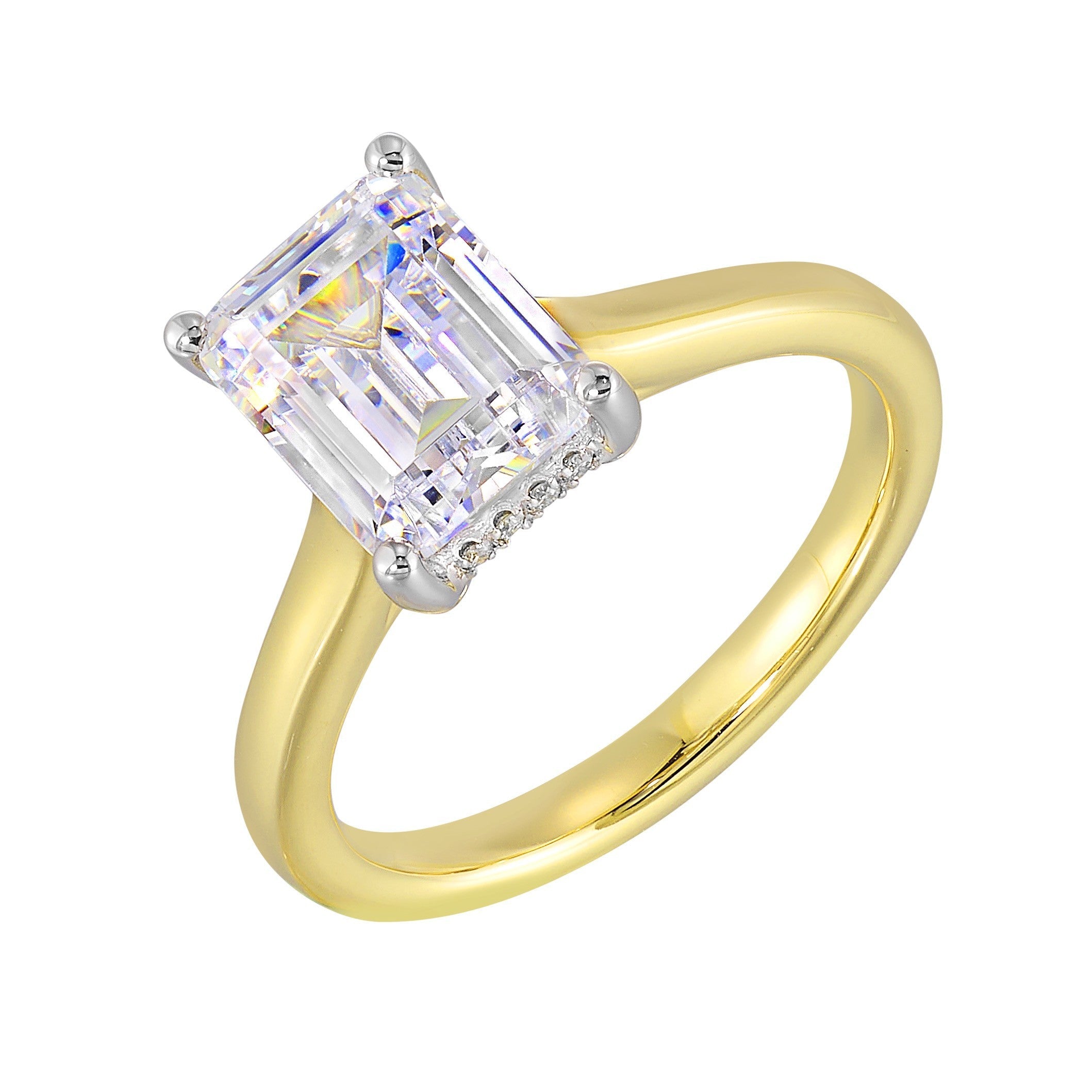 14Kt White Yellow Semi Mount 1/12Ctw For 2 1/2Ct Emerald Cut Center