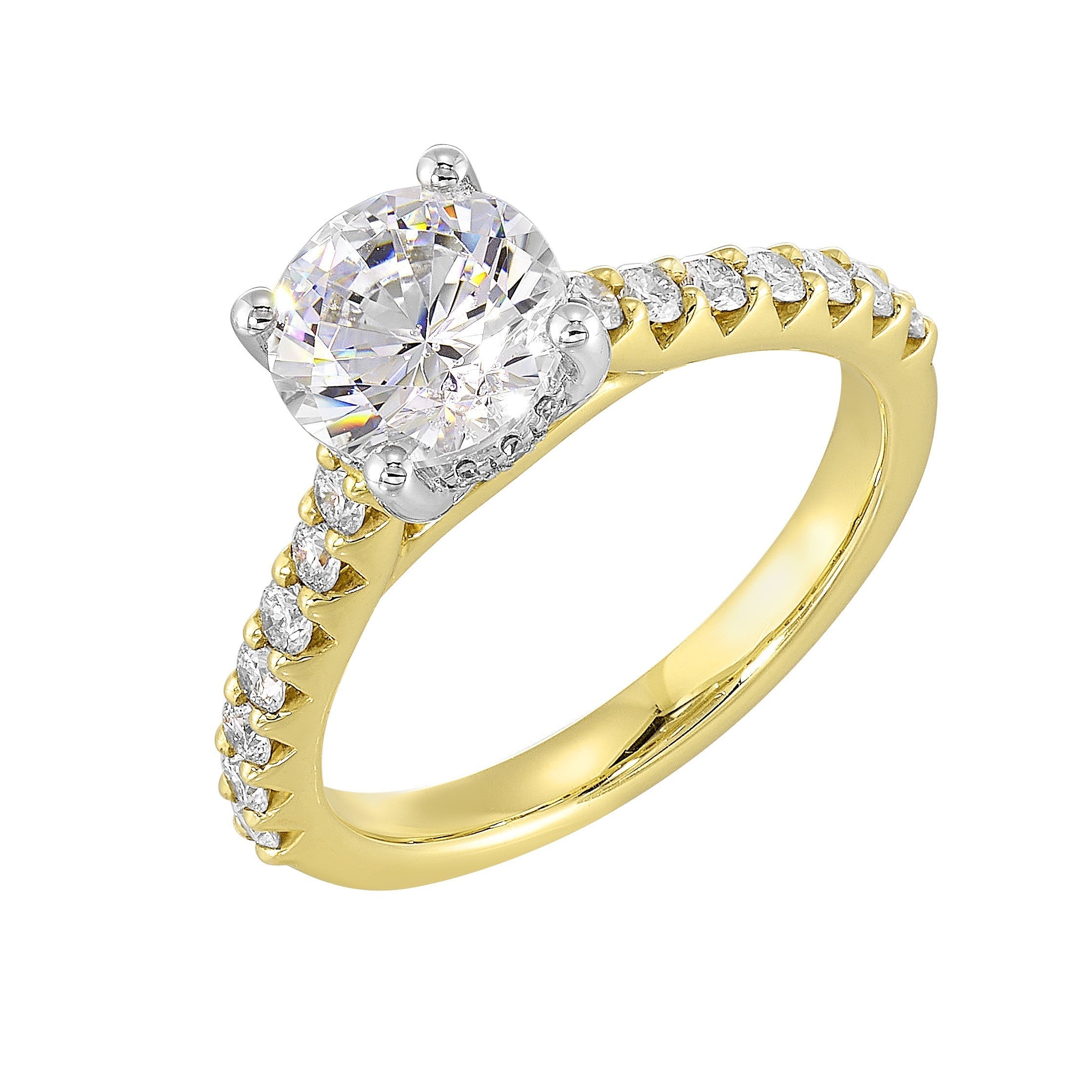 14Kt White Yellow Semi Mount 1/2Ctw For 1 1/2Ct Round Center