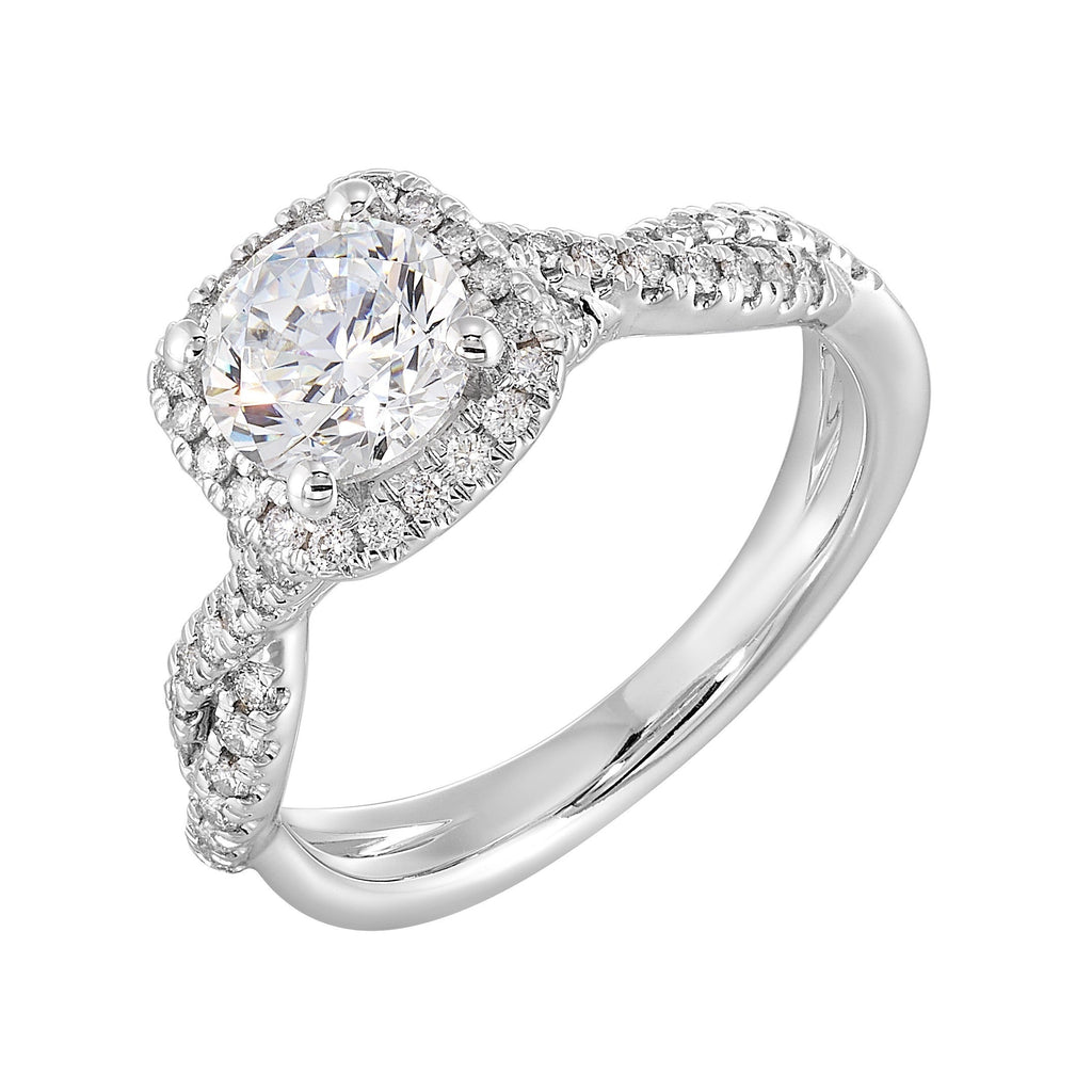 14Kt White Semi Mount 1/3Ctw For 1Ct Round Center